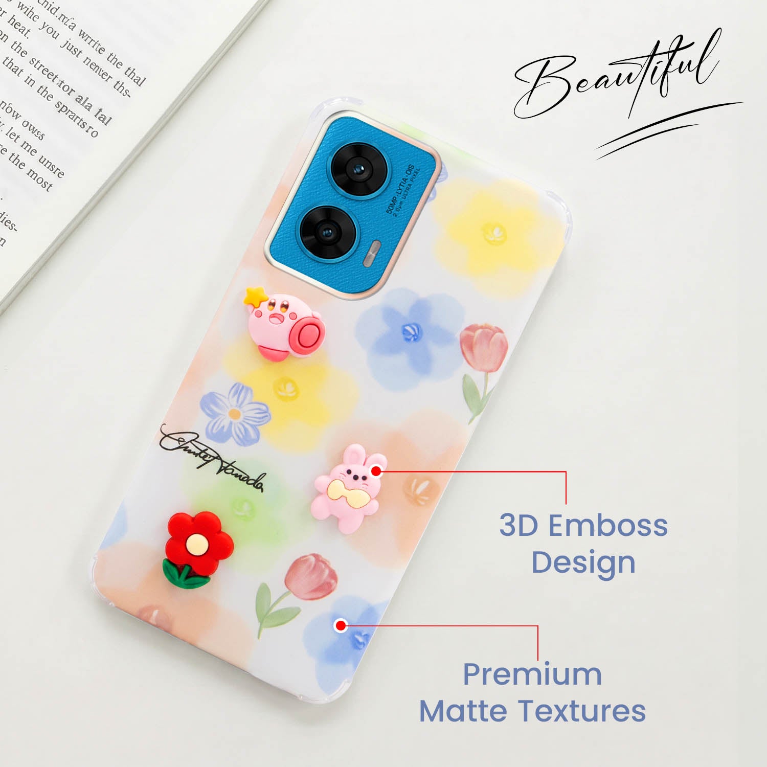 For Motorola Moto G96 Back Cover Case (3D Cute Cartoons | Hard Back Side Soft | Matte Premium Finish | HD Printing)