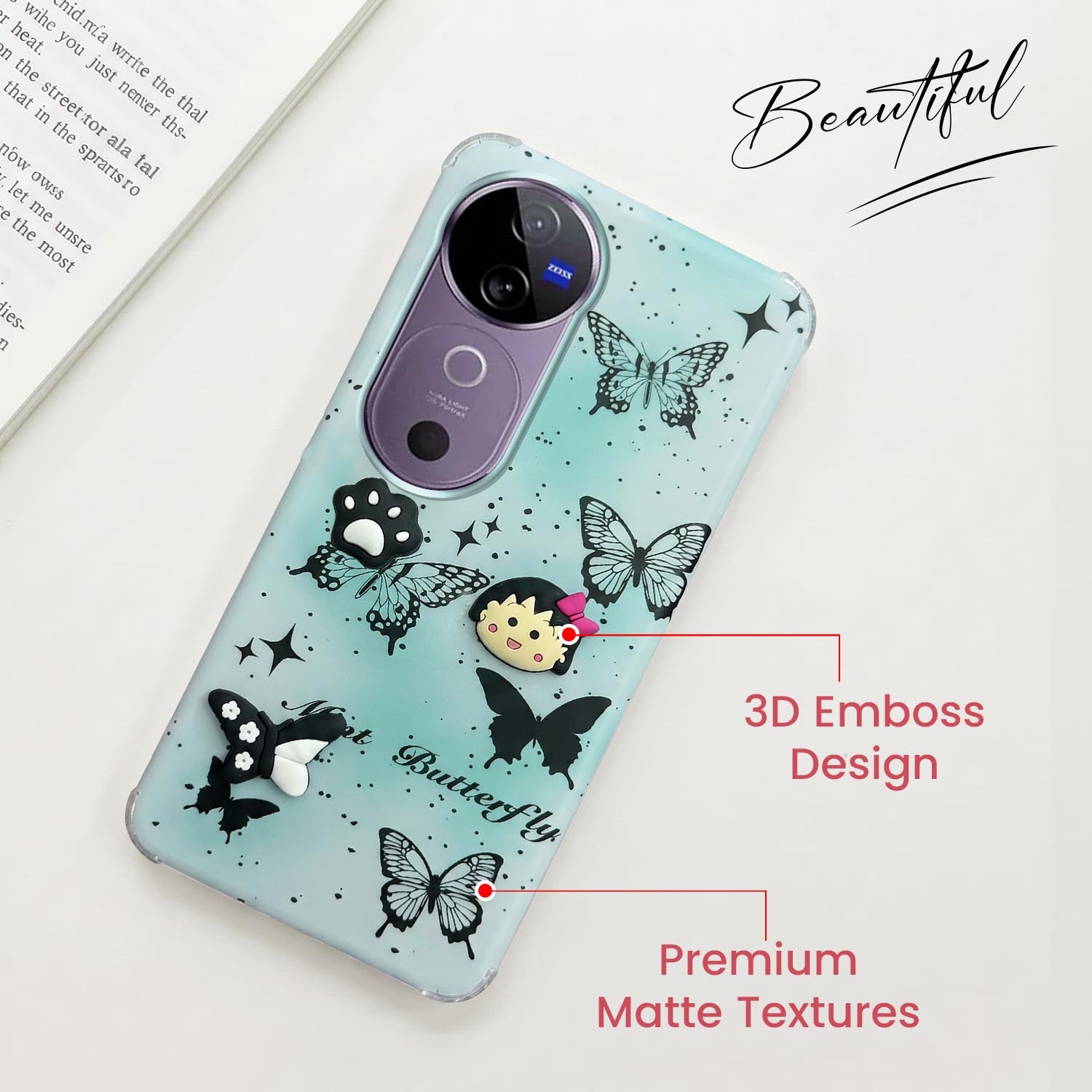 For Vivo V40 | Vivo V40 Pro 5G Back Cover Case (3D Cute Cartoons | Hard Back Side Soft | Matte Premium Finish | HD Printing)