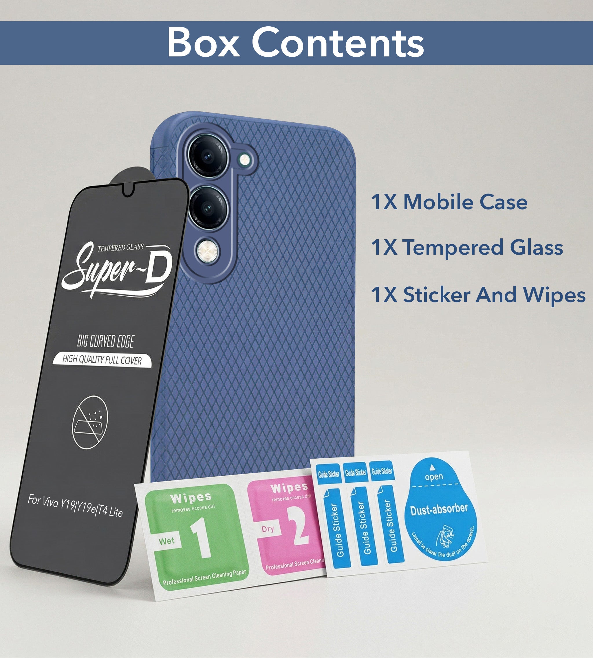 For Vivo Y19 | Vivo Y19e | Vivo T4 Lite Combo with Back Cover and 9H Tempered Glass (Liquid Silicone | Camera Protection | Oleophobic Coating Screen Glass)