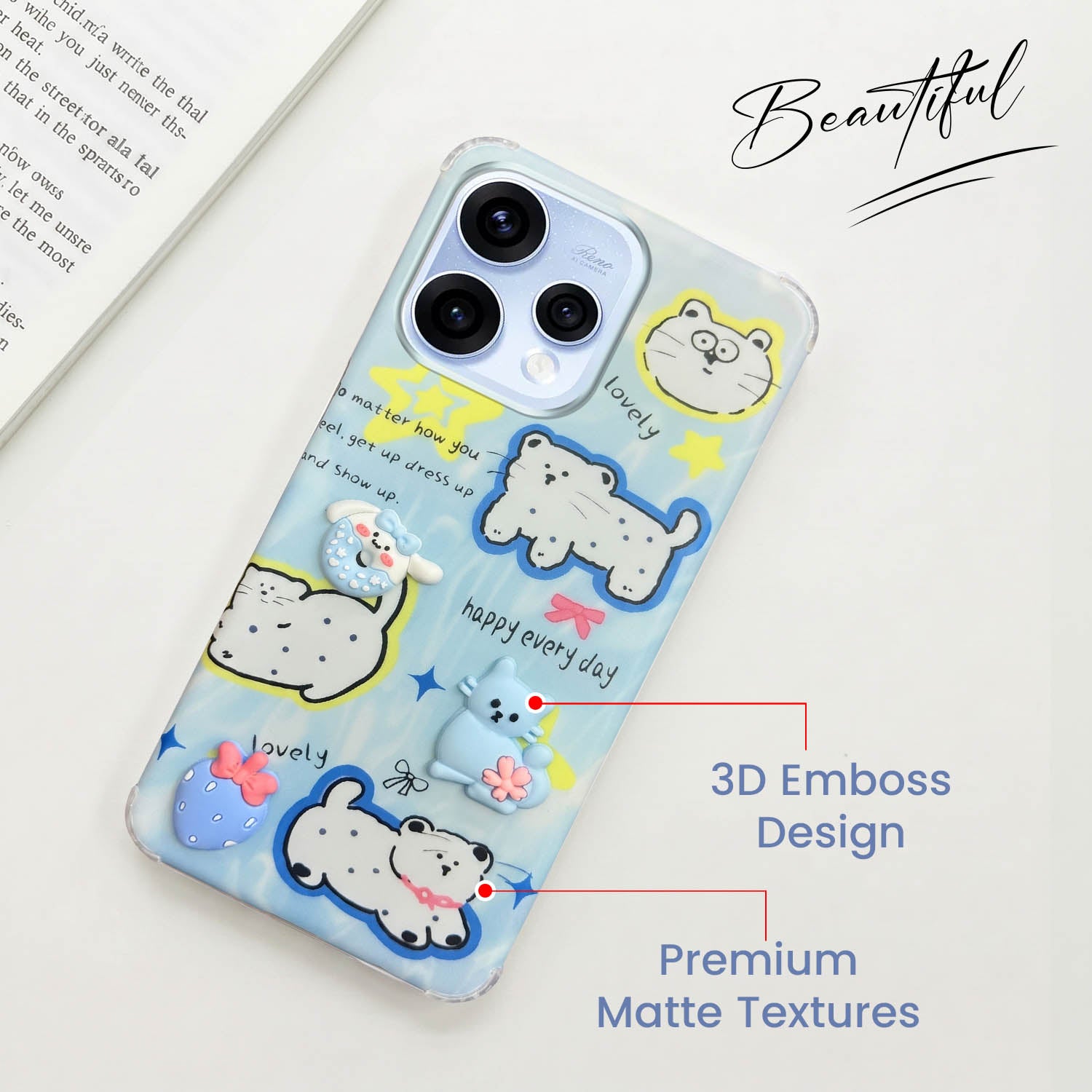 For Oppo Reno15 5G | Oppo Reno 15 5G Back Cover Case (3D Cute Cartoons | Hard Back Side Soft | Matte Premium Finish | HD Printing)