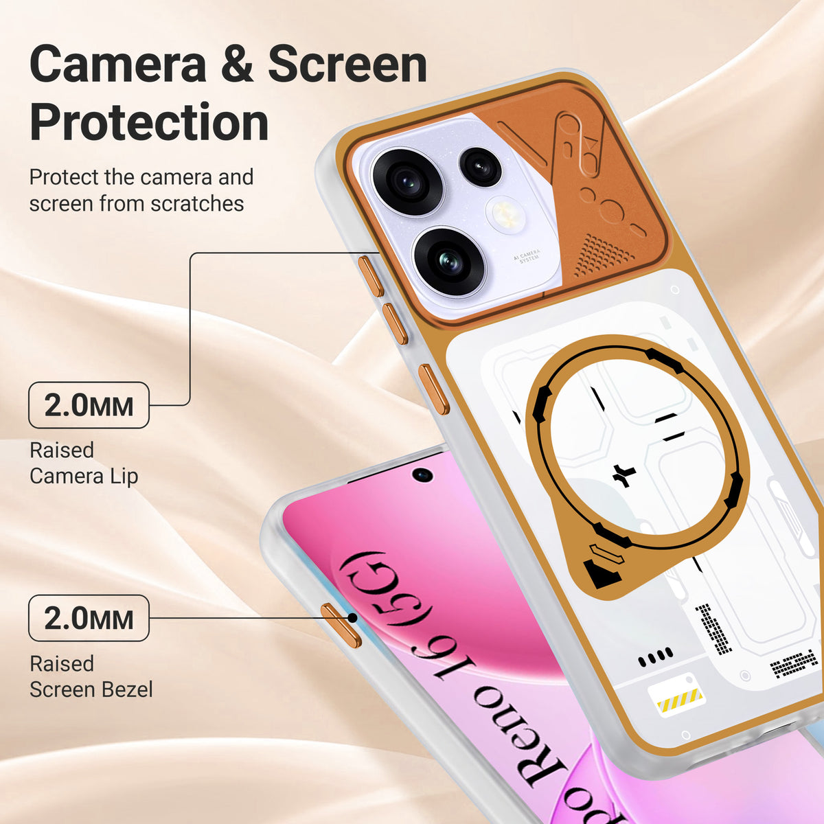 For Oppo Reno 16 Metallic Back Cover Case (Metallic Camera Protection & Buttons | Translucent Milky Shade | Hard Polycarbonate)