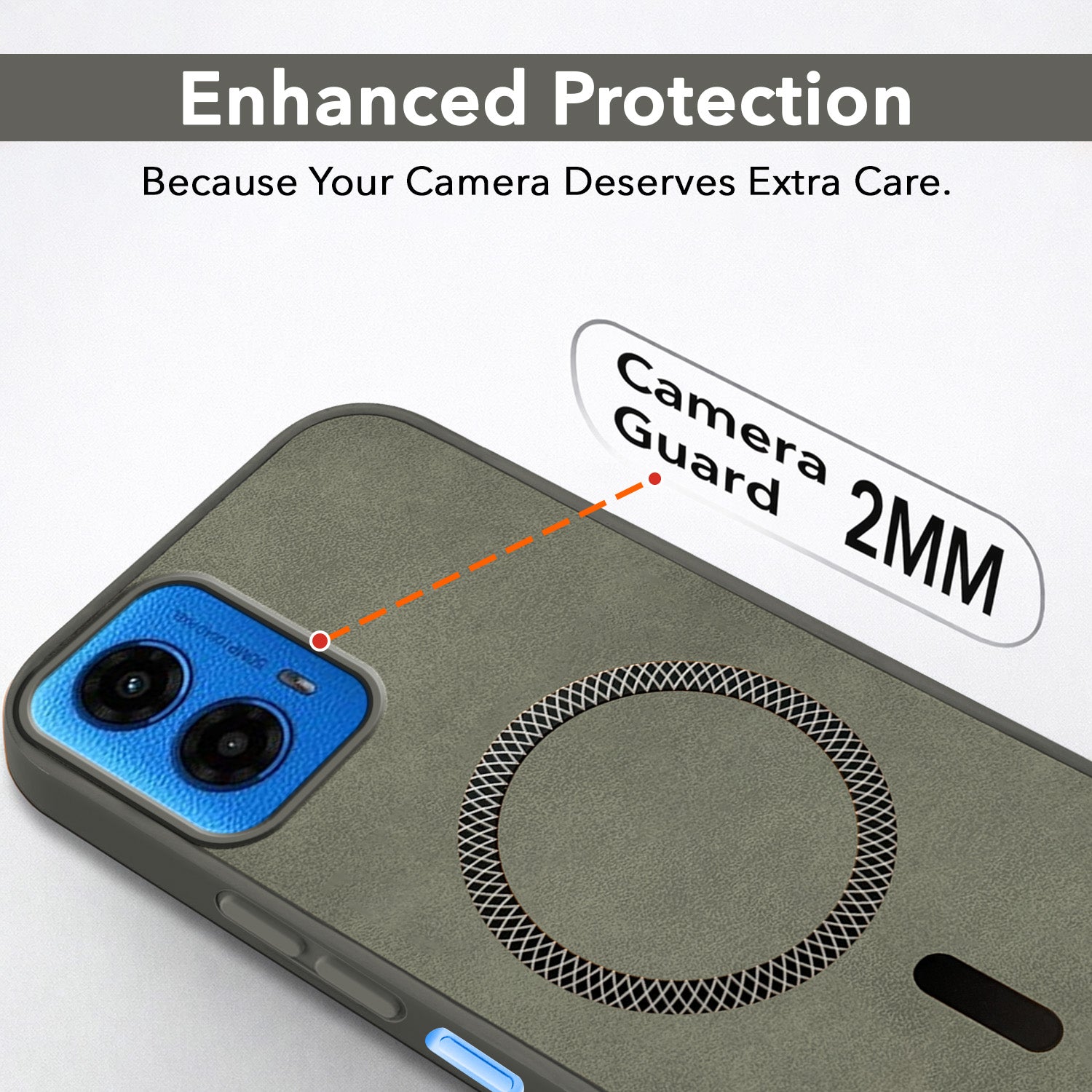 For Motorola Moto G45 Back Cover Case Leather Finish (MagSafe Compatible Wireless Charging | Soft Touch | Camera Bump Protection)