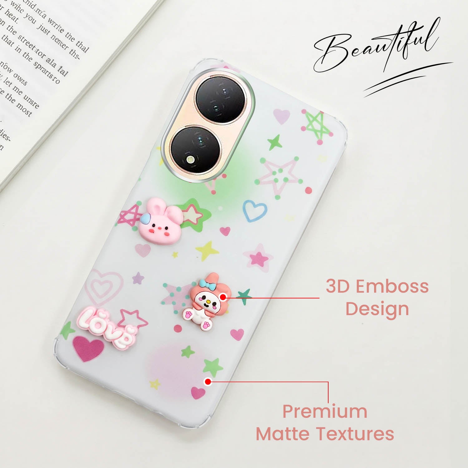 For Vivo Y100 Back Cover Case (3D Cute Cartoons | Hard Back Side Soft | Matte Premium Finish | HD Printing)