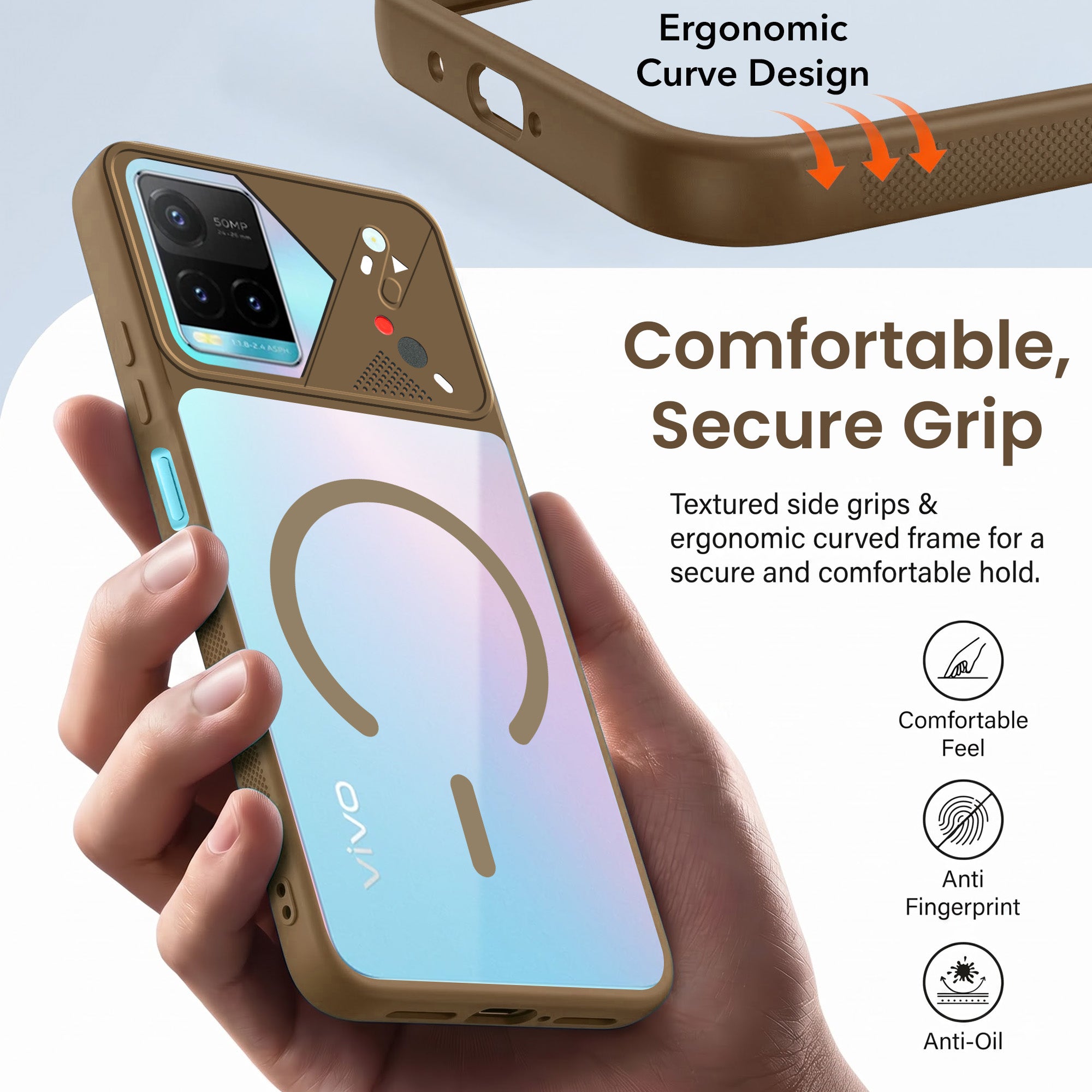 For Vivo Y33T | Vivo Y21T | Vivo Y21s Back Cover Case Lifetime Anti-Yellow Clear (Camera Protection | Side Grip | Wireless MagSafe Compatible)