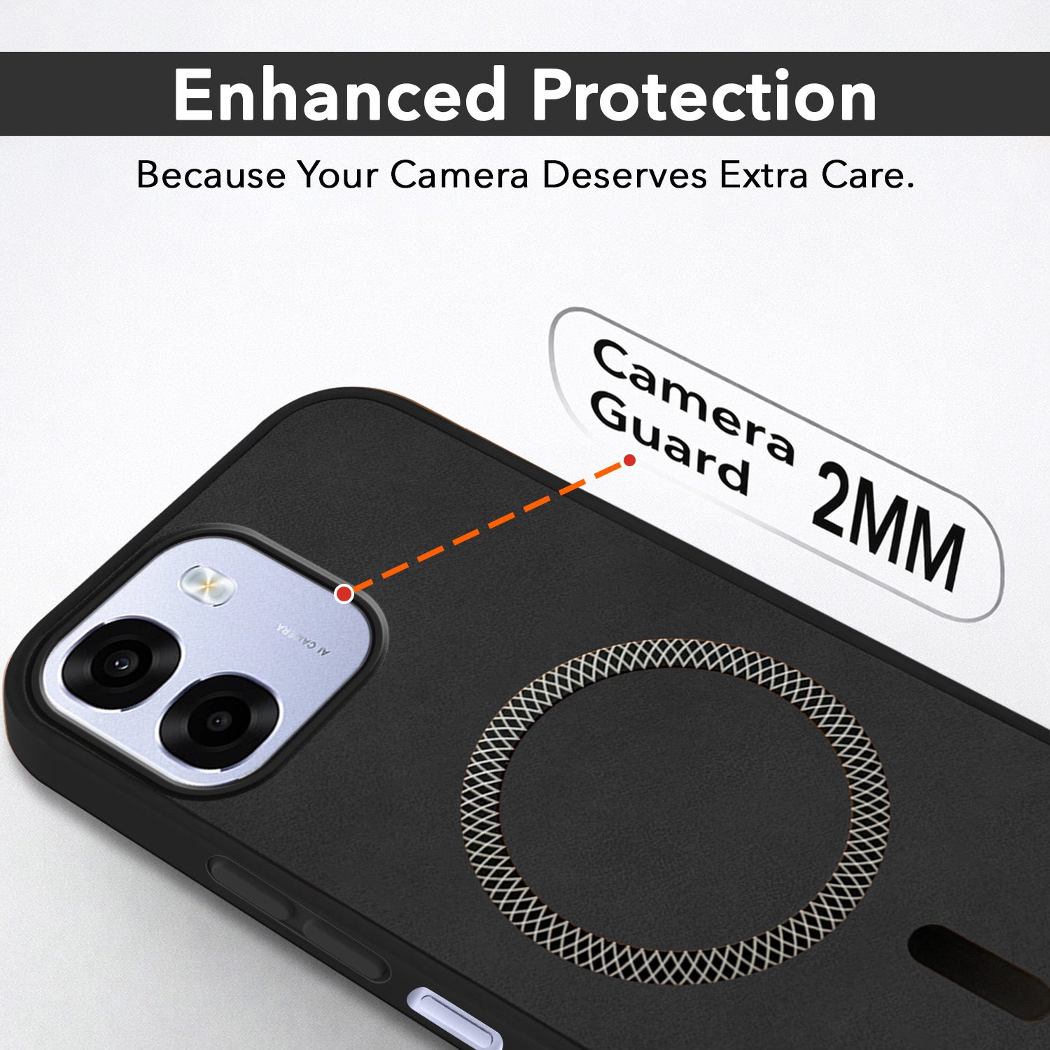 For Oppo A6 5G | Oppo K14 5G Back Cover Case Leather Finish (MagSafe Compatible Wireless Charging | Soft Touch | Camera Bump Protection)
