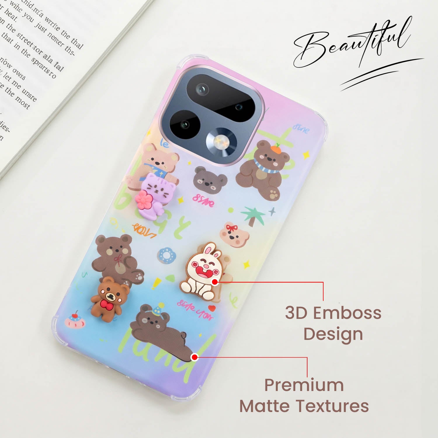 For Realme 16 Pro Back Cover Case (3D Cute Cartoons | Hard Back Side Soft | Matte Premium Finish | HD Printing)