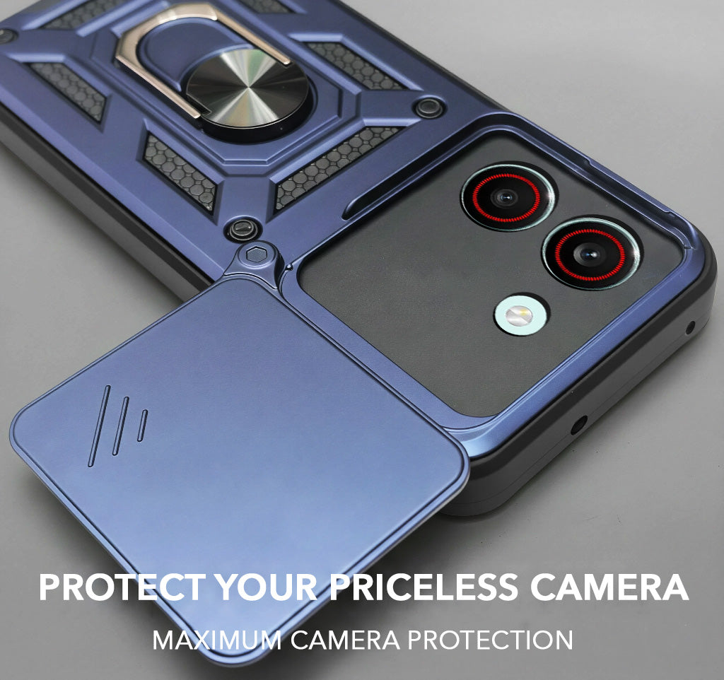 For Redmi Turbo 5 Back Cover Case Hybrid Armor (Sliding Shutter Camera Protection | Polycarbonate |Ring Holder Kickstand)