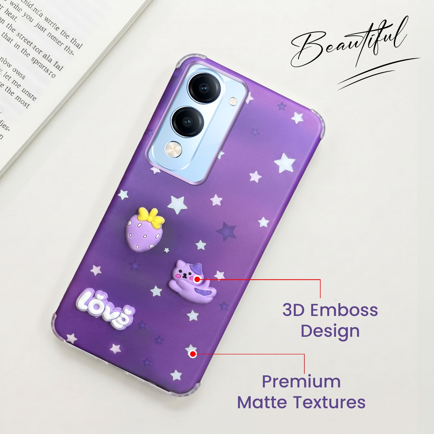 For Vivo iQOO Z10 Lite Back Cover Case (3D Cute Cartoons | Hard Back Side Soft | Matte Premium Finish | HD Printing)
