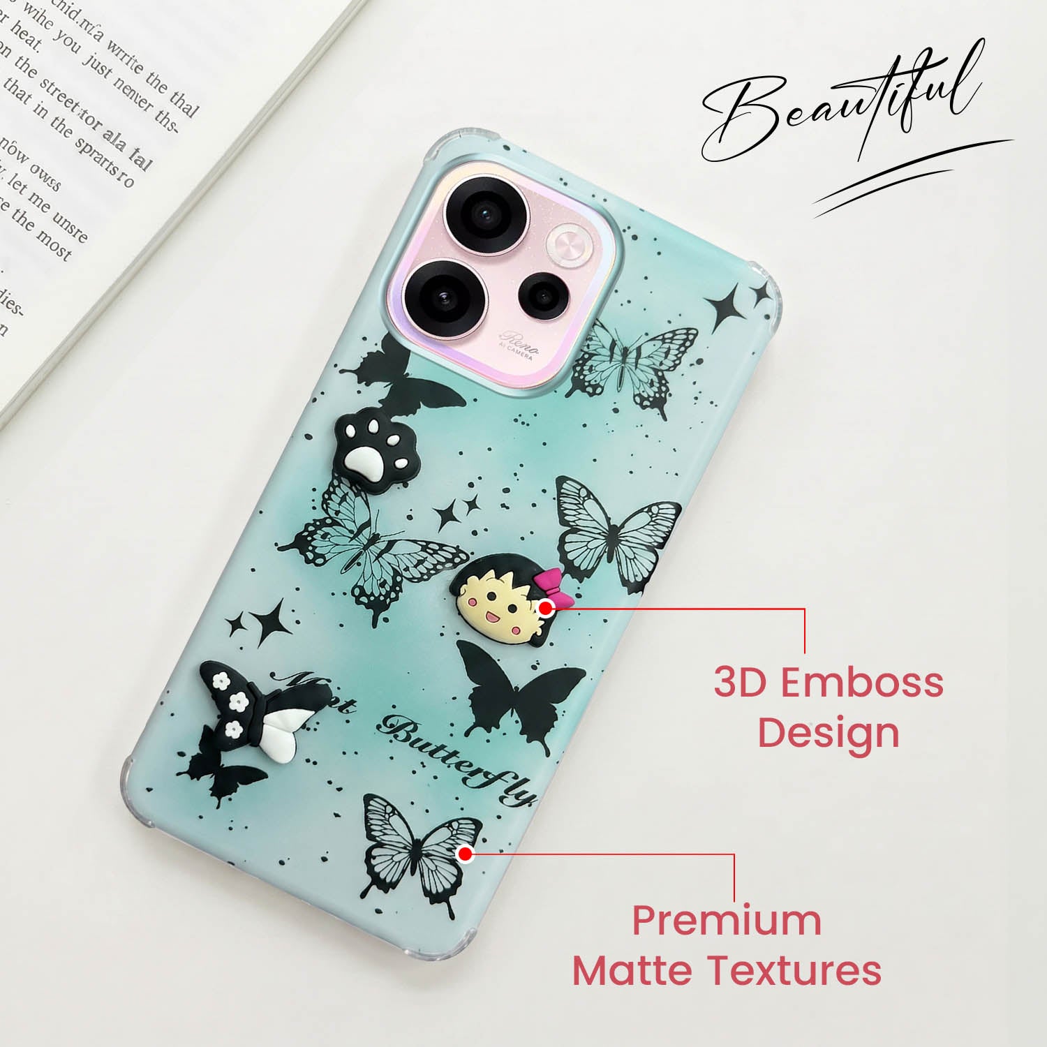For Oppo Reno 15c Back Cover Case (3D Cute Cartoons | Hard Back Side Soft | Matte Premium Finish | HD Printing)