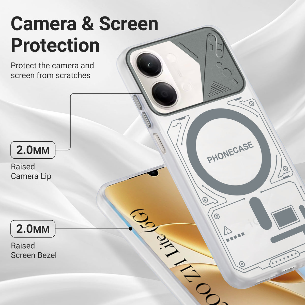 For Vivo iQOO Z11 Lite Metallic Back Cover Case (Metallic Camera Protection & Buttons | Translucent Milky Shade | Hard Polycarbonate)
