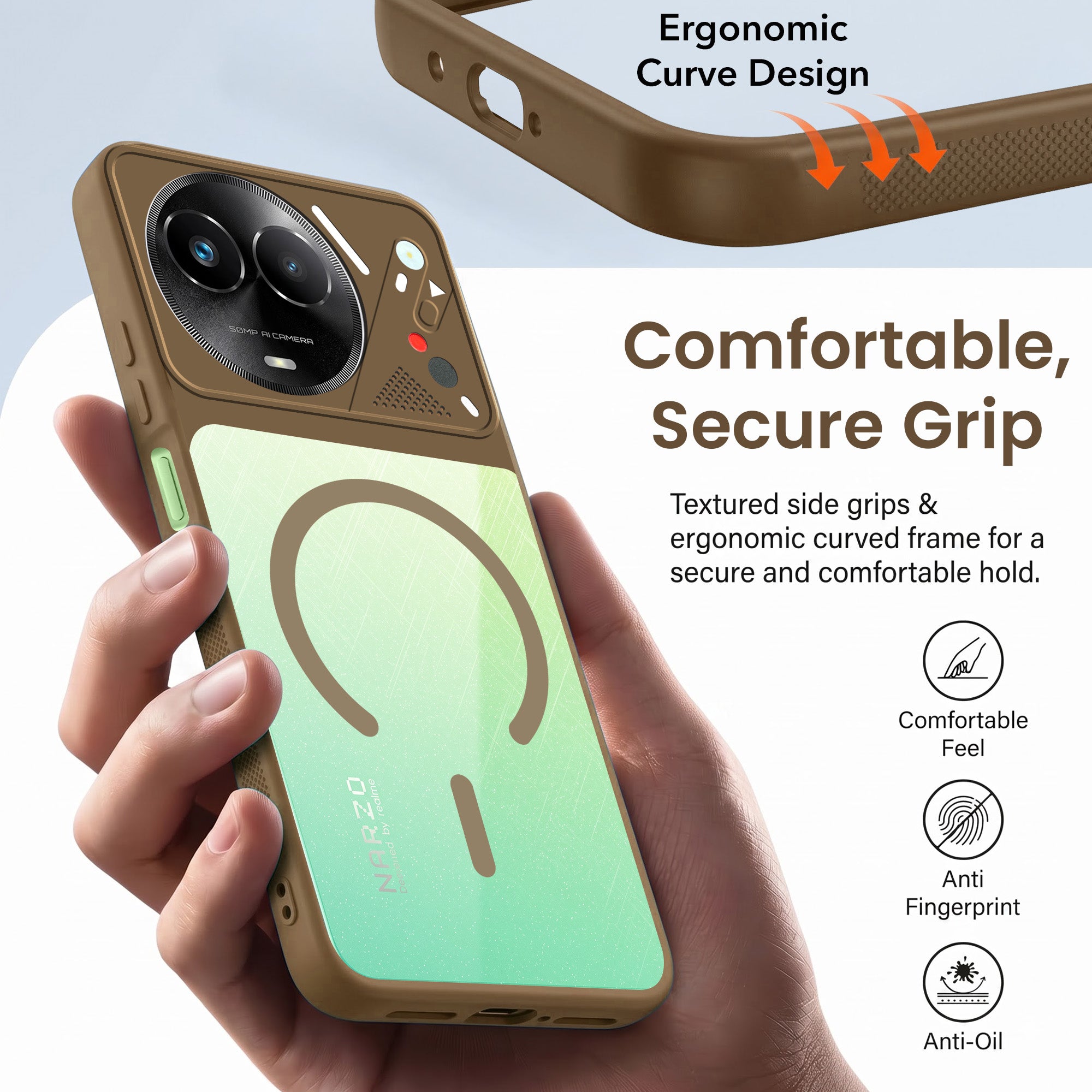 For Realme Narzo 60x Back Cover Case Lifetime Anti-Yellow Clear (Camera Protection | Side Grip | Wireless MagSafe Compatible)