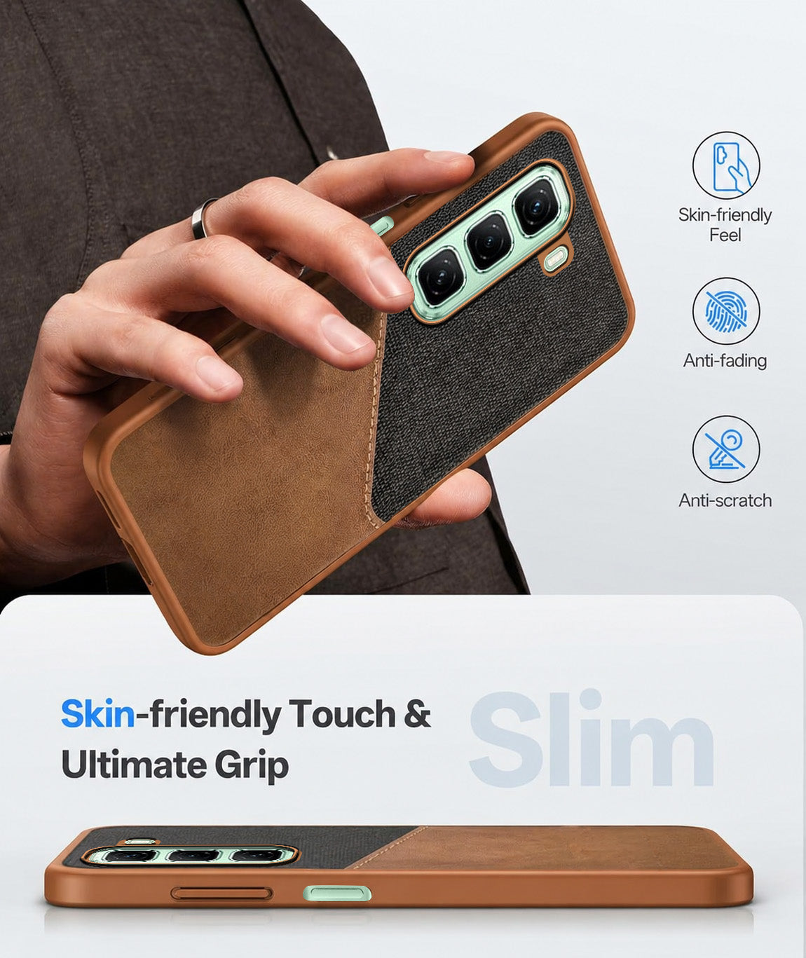 For Infinix Hot 50 5G Back Cover Case (Dual PU Leather Stitch | Professional Minimalist | Soft and Flexible)