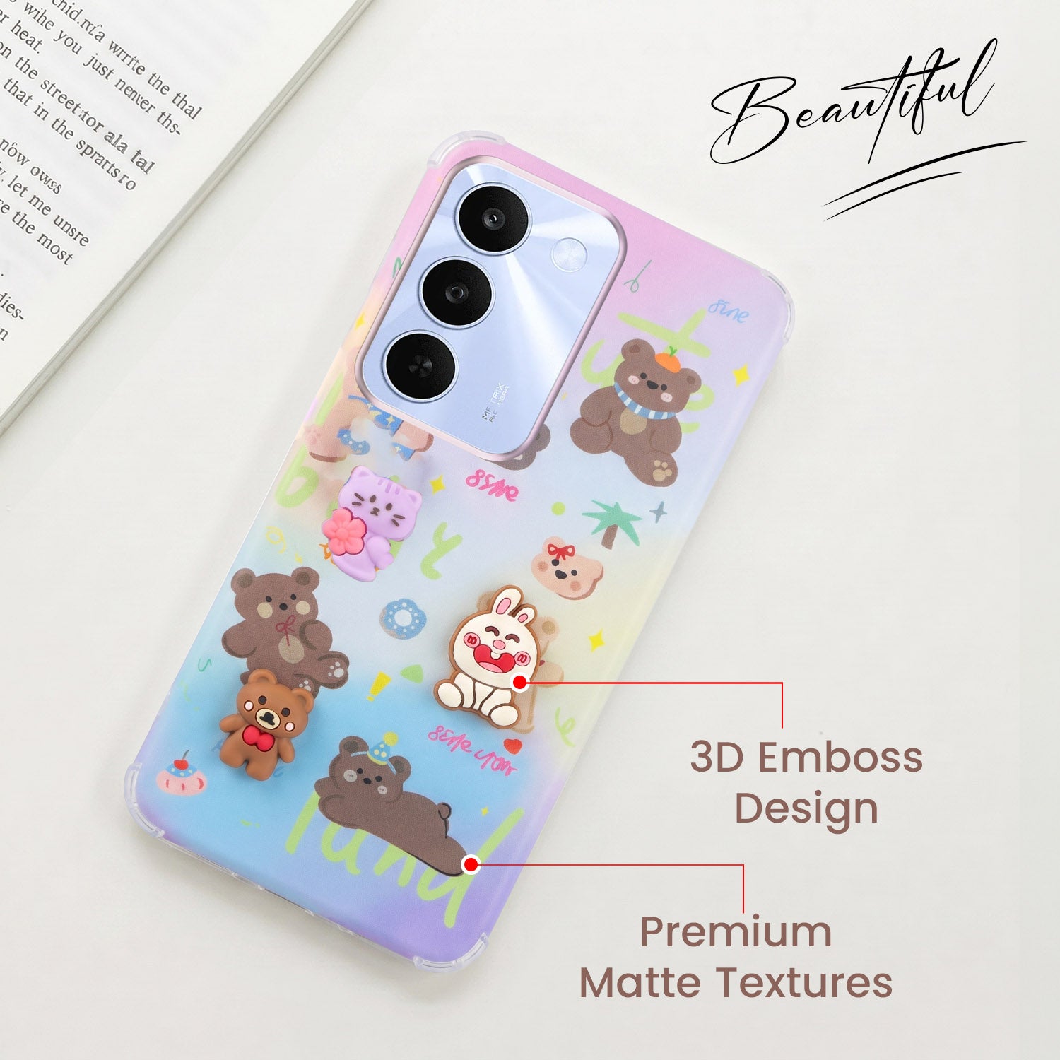 For Realme C83 5G Back Cover Case (3D Cute Cartoons | Hard Back Side Soft | Matte Premium Finish | HD Printing)