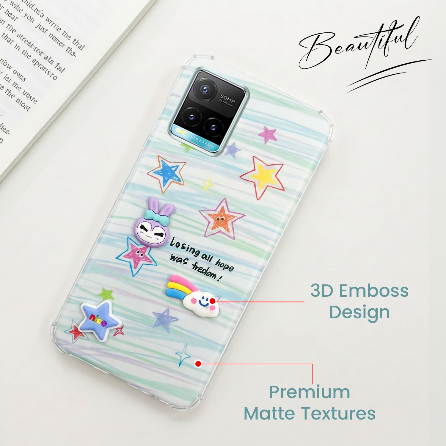 For Vivo Y33T | Vivo Y21T | Vivo Y21s Back Cover Case (3D Cute Cartoons | Hard Back Side Soft | Matte Premium Finish | HD Printing)