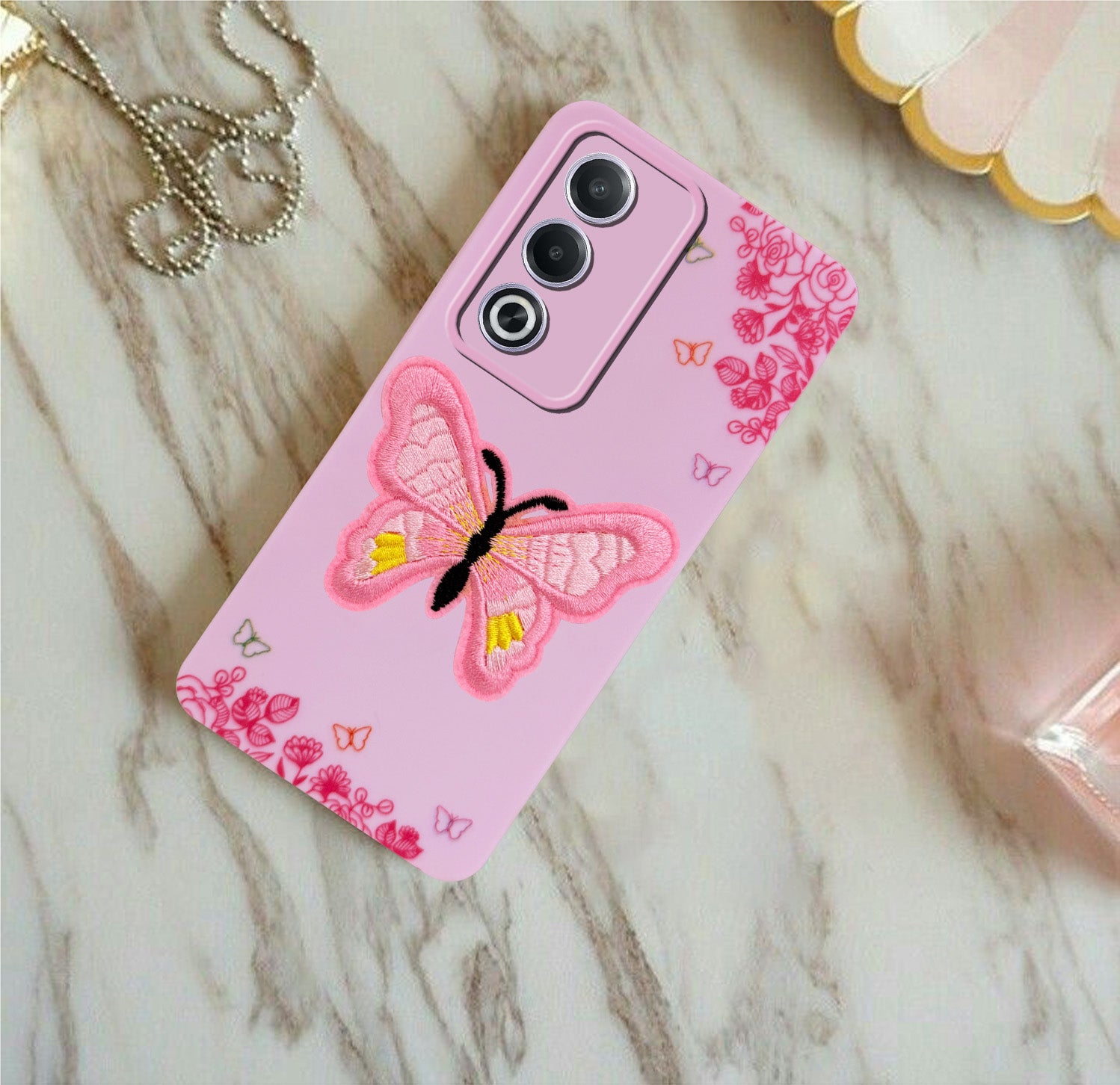 For Oppo A3 Pro 5G Back Cover Case (Soft Butterfly Embroidery | Women Teen Girls | Camera Protection| Matte Silicone)