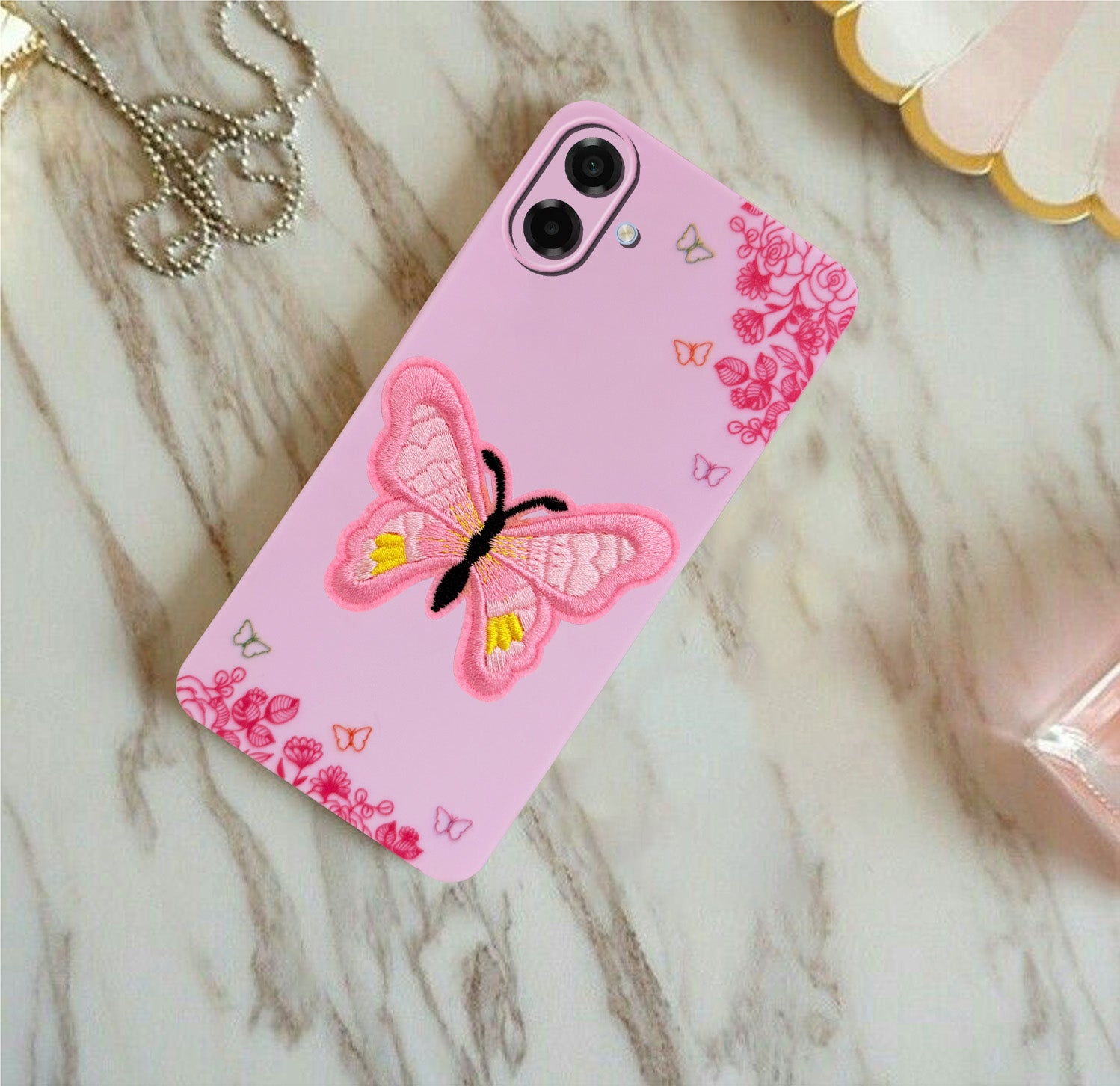 For Samsung Galaxy A07 5G | F70e 5G Back Cover Case (Soft Butterfly Embroidery | Women Teen Girls | Camera Protection| Matte Silicone)
