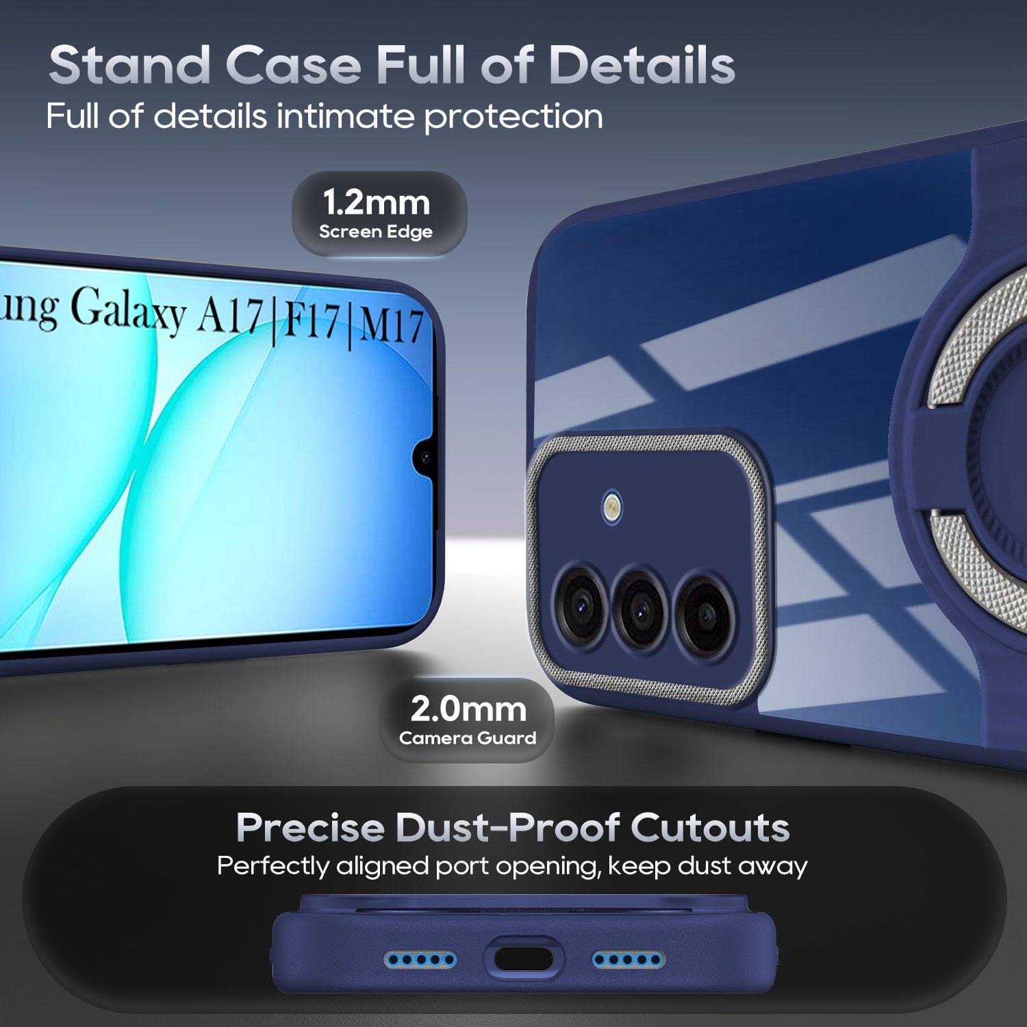 For Samsung Galaxy A17 | Samsung F17 | Samsung M17 5G Back Cover Case with stand (Built-in Ring Holder Kickstand | Lifetime Anti Yellow | Camera Protection)