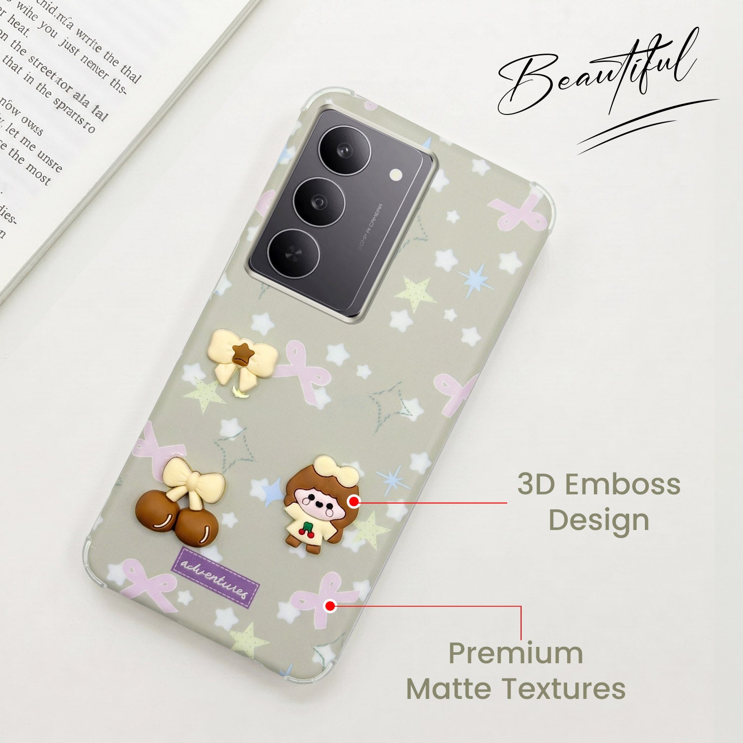 For Realme 14X Back Cover Case (3D Cute Cartoons | Hard Back Side Soft | Matte Premium Finish | HD Printing)