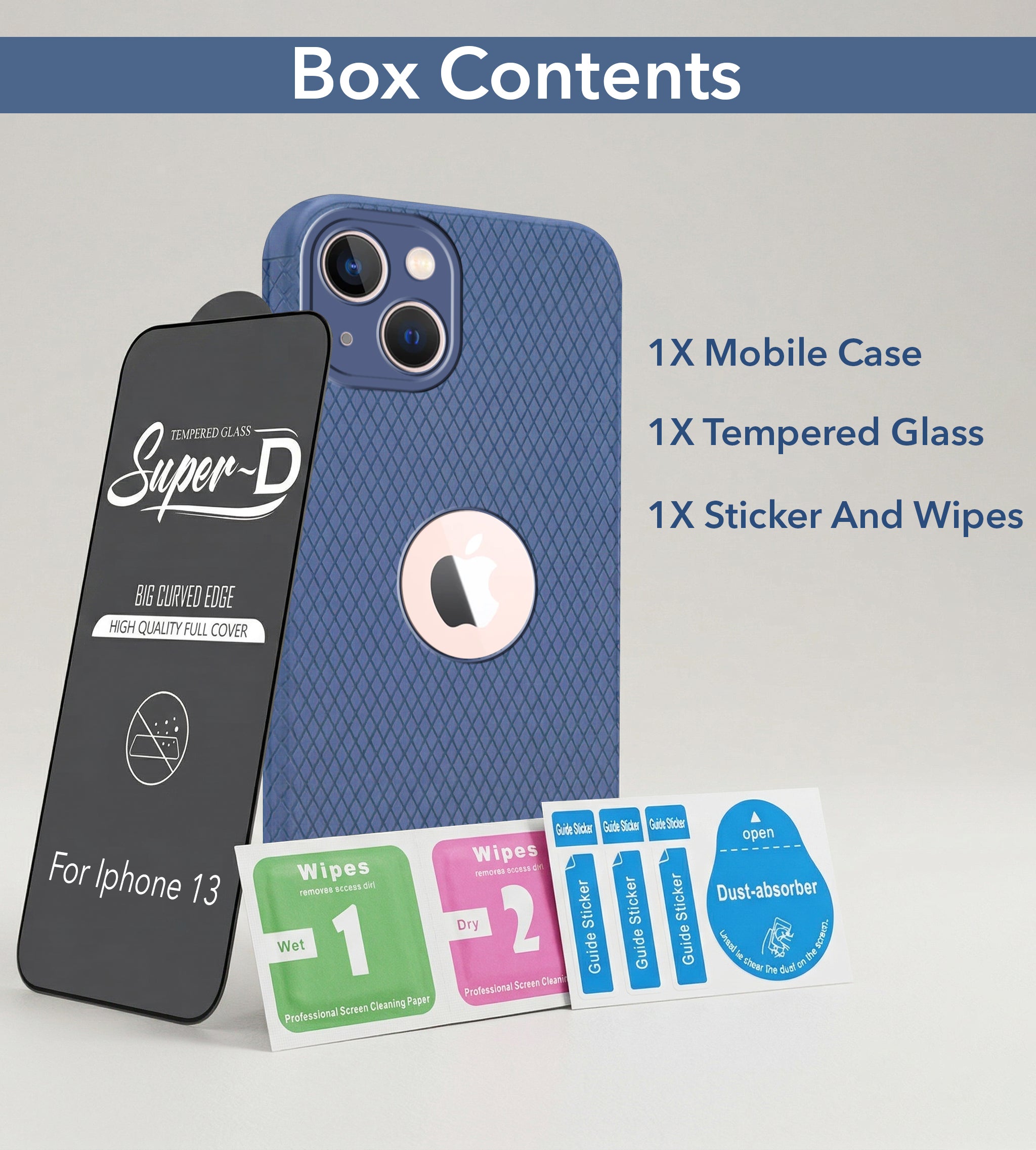 For Apple iPhone 13 Combo with Back Cover and 9H Tempered Glass (Liquid Silicone | Camera Protection | Oleophobic Coating Screen Glass)