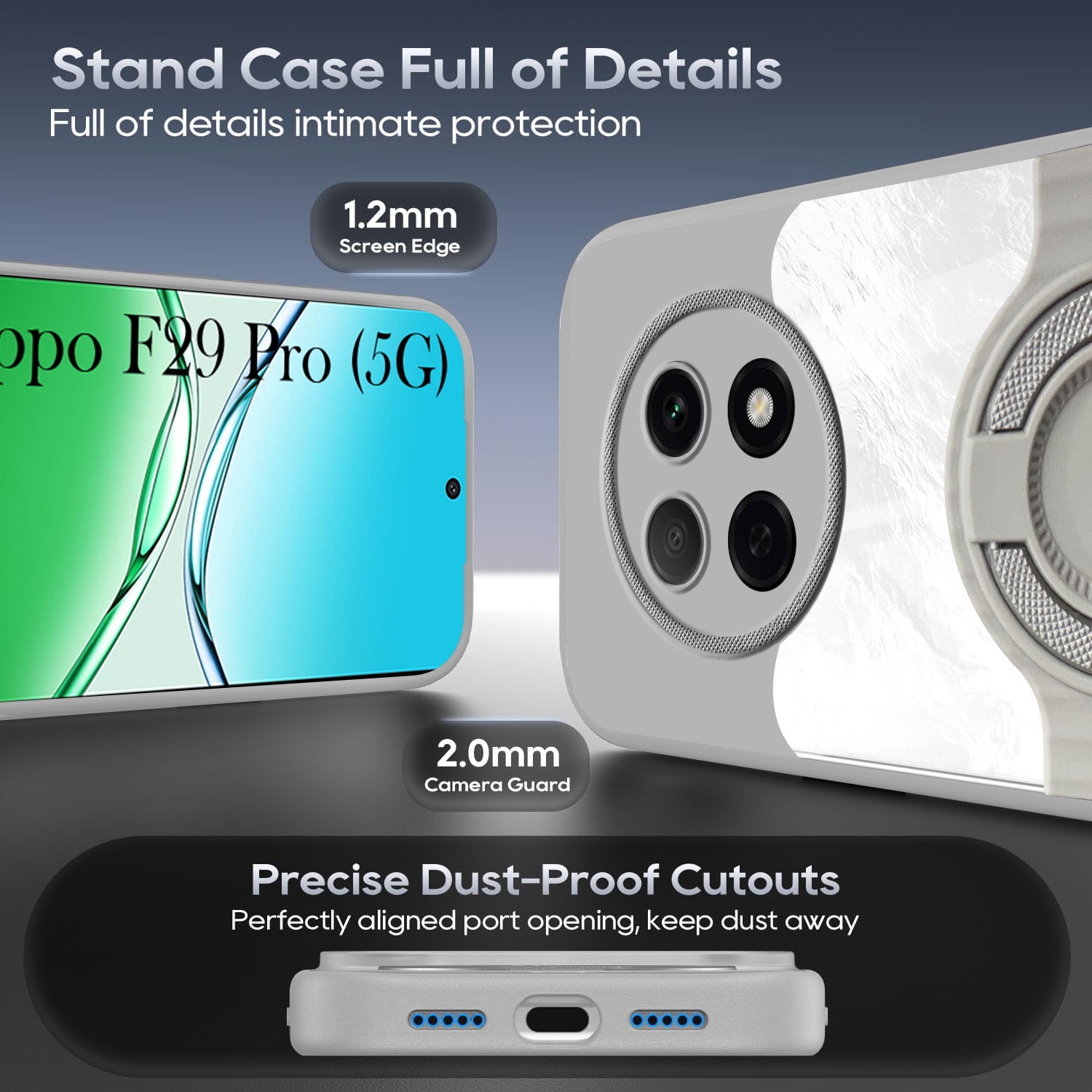 For Oppo F29 Pro Back Cover Case with stand (Built-in Ring Holder Kickstand | Lifetime Anti Yellow | Camera Protection)