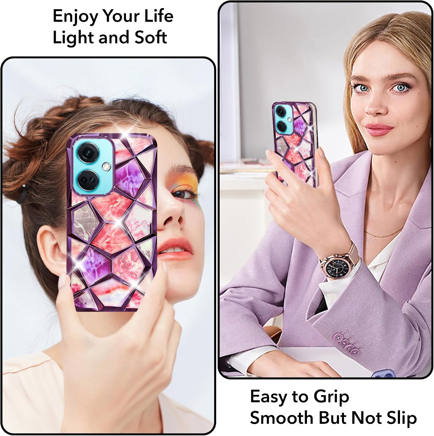 For OnePlus Nord CE 3 Back Cover Case (Dual Design Glitter Sparkle and Detachable Diamond Print Case | Soft and Flexible)