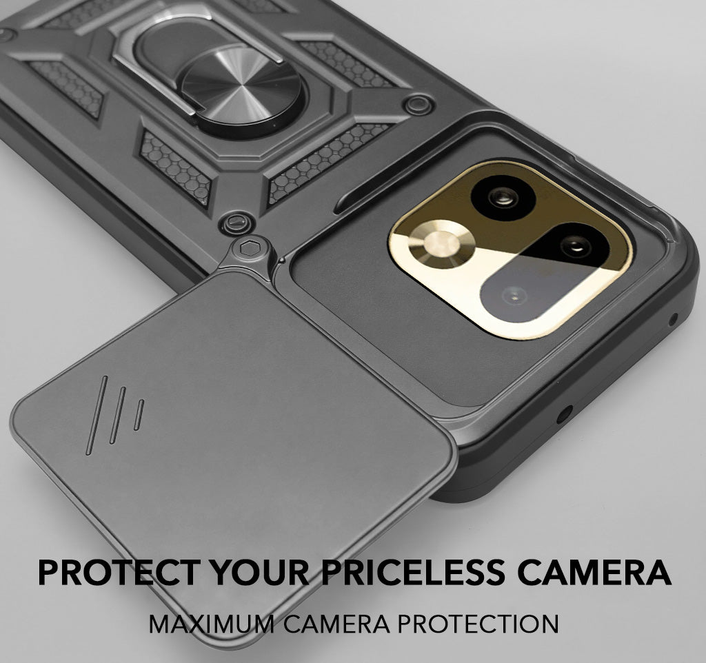 For Realme 16 Pro Plus 5G Back Cover Case Hybrid Armor (Sliding Shutter Camera Protection | Polycarbonate |Ring Holder Kickstand)