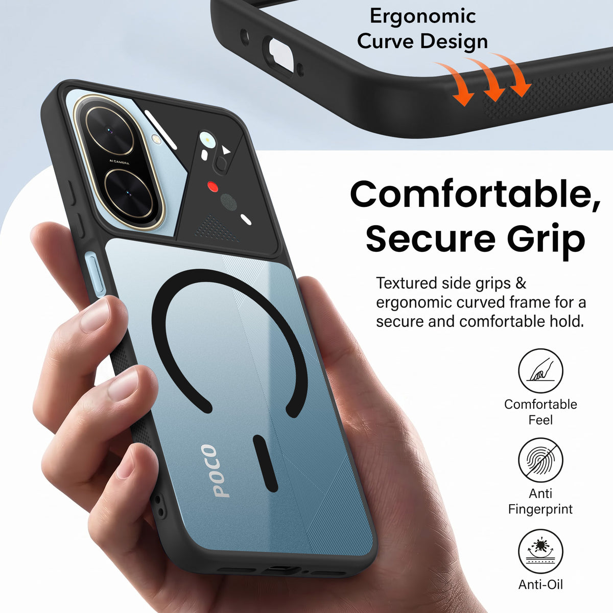For Poco C71 Back Cover Case Lifetime Anti-Yellow Clear (Camera Protection | Side Grip | Wireless MagSafe Compatible)