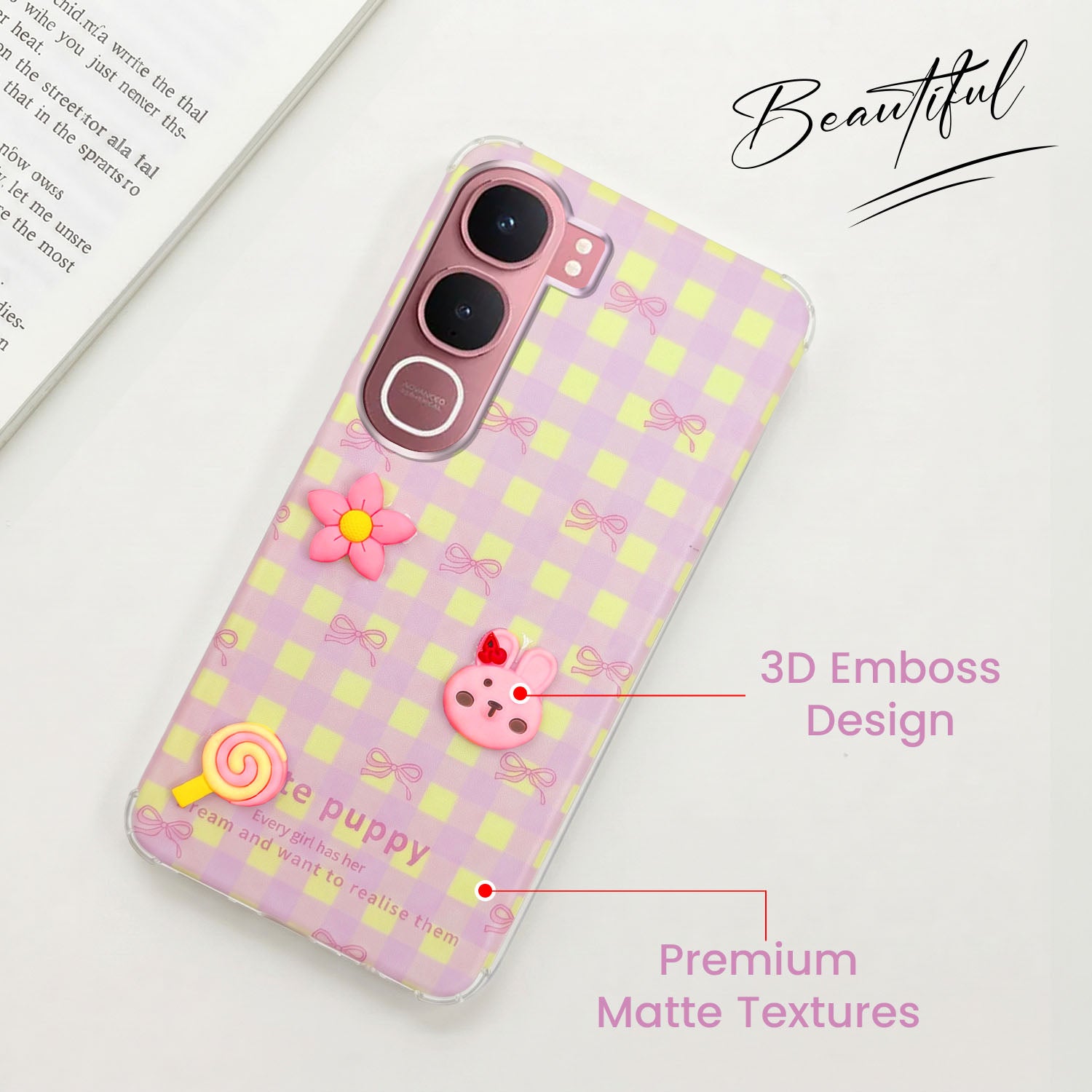 For Vivo Y31 5G Back Cover Case (3D Cute Cartoons | Hard Back Side Soft | Matte Premium Finish | HD Printing)