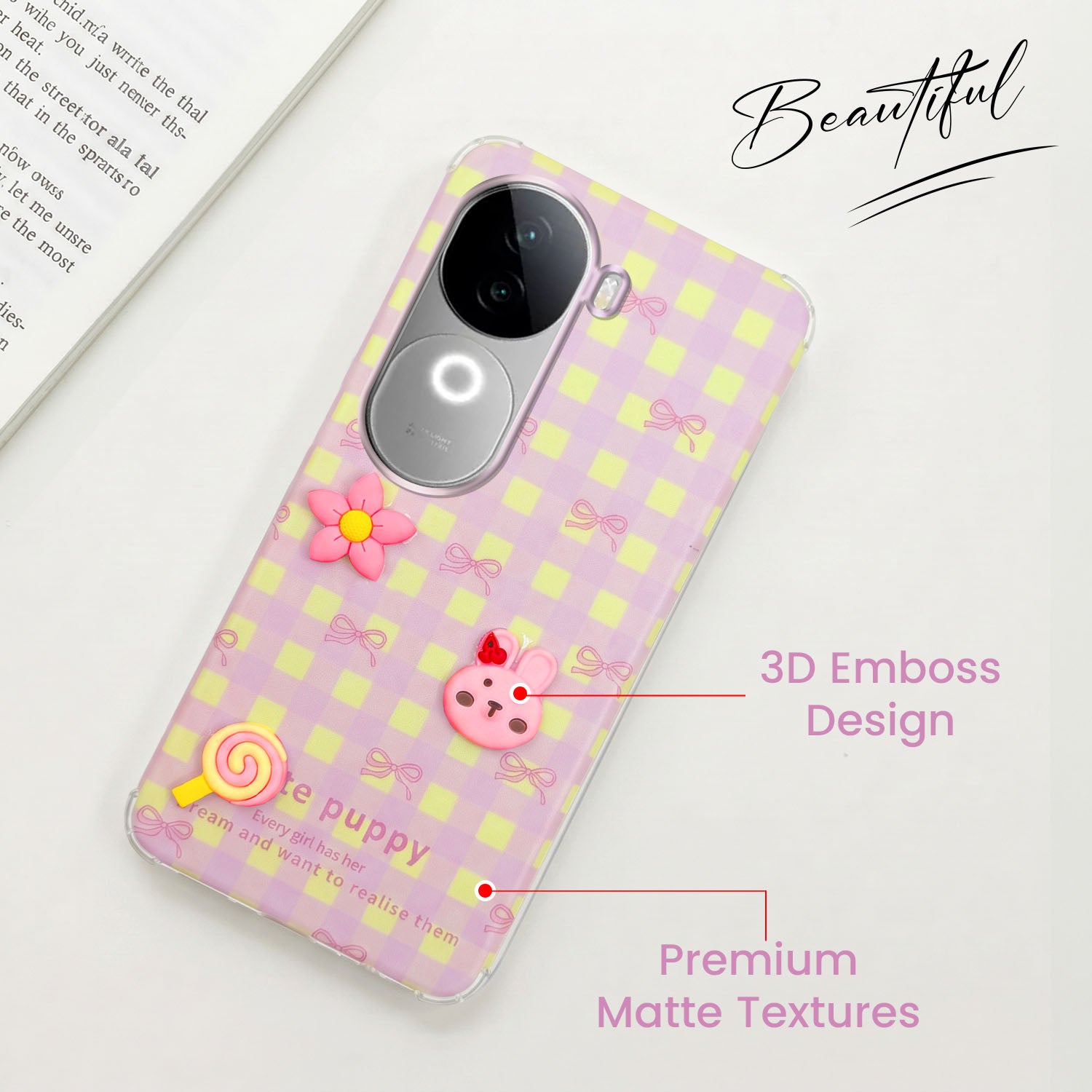 For Vivo iQOO Z9s Back Cover Case (3D Cute Cartoons | Hard Back Side Soft | Matte Premium Finish | HD Printing)