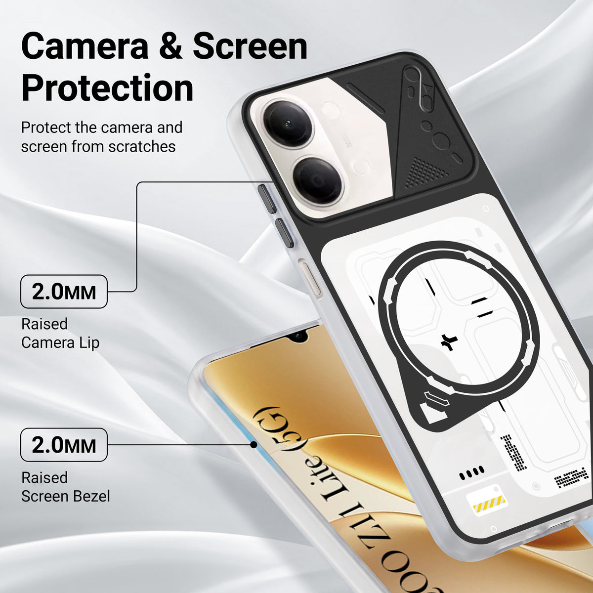 For Vivo iQOO Z11 Lite Metallic Back Cover Case (Metallic Camera Protection & Buttons | Translucent Milky Shade | Hard Polycarbonate)