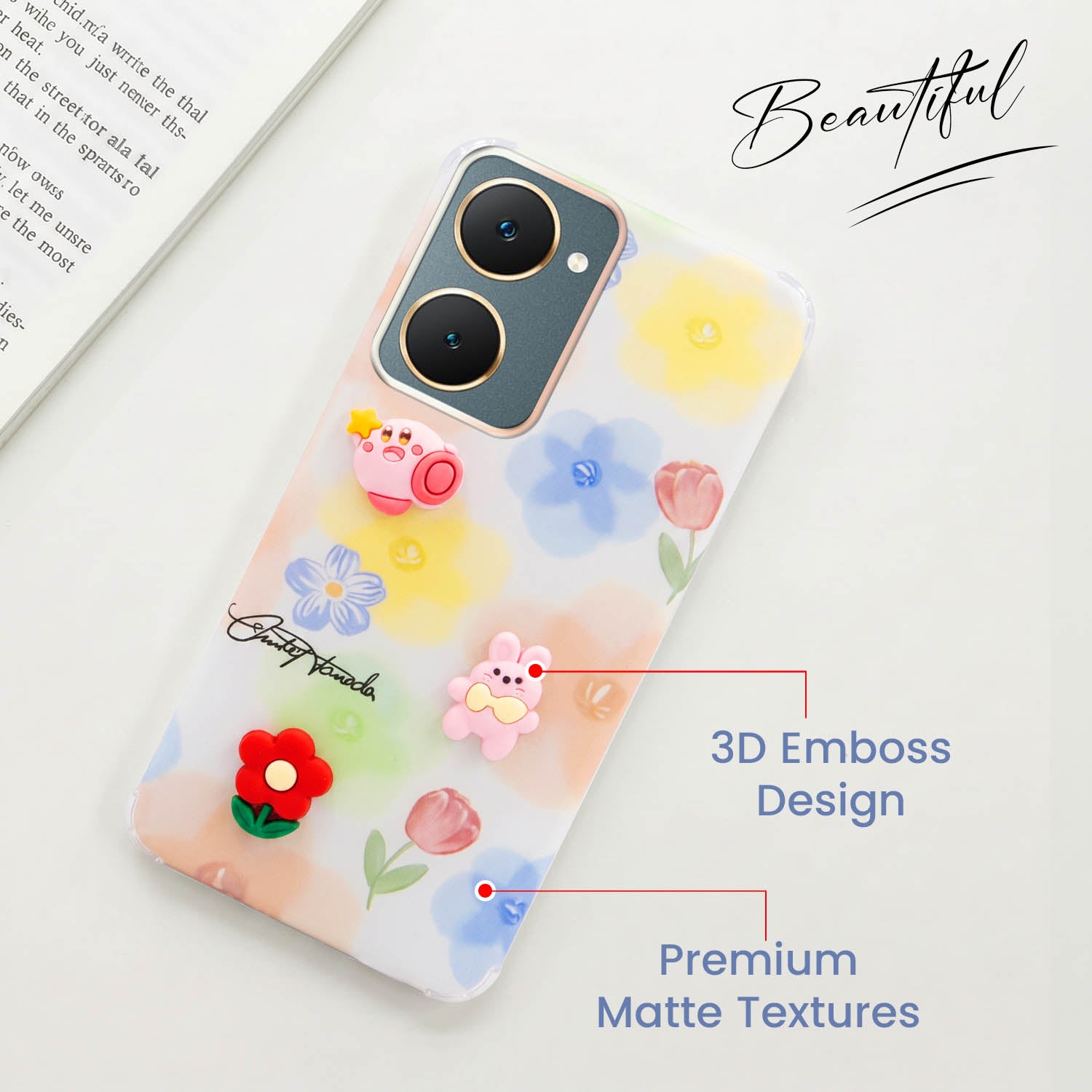 For Vivo Y18 | Y18e | Y03 | Y18i | Y18t Back Cover Case (3D Cute Cartoons | Hard Back Side Soft | Matte Premium Finish | HD Printing)