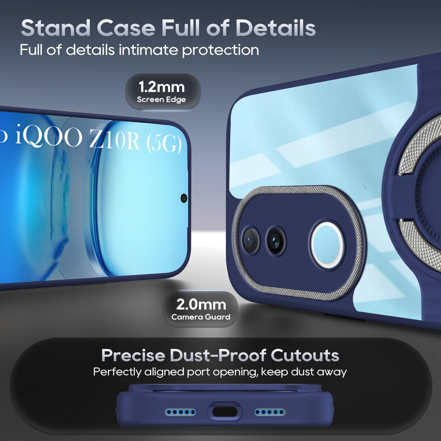For Vivo iQOO Z10R Back Cover Case with stand (Built-in Ring Holder Kickstand | Lifetime Anti Yellow | Camera Protection)