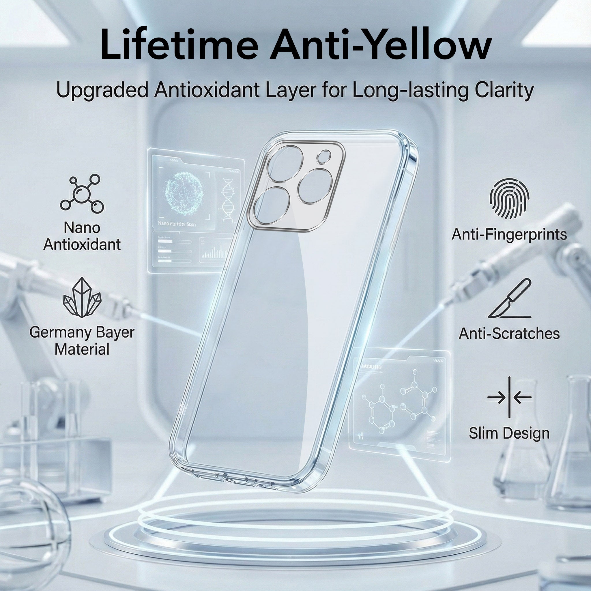 For Realme 15T | Realme Narzo 90 Combo with Back Cover and 9H Tempered Glass (Lifetime Anti-Yellow | Sleek Hard Crystal | Oleophobic Coating Screen Glass)