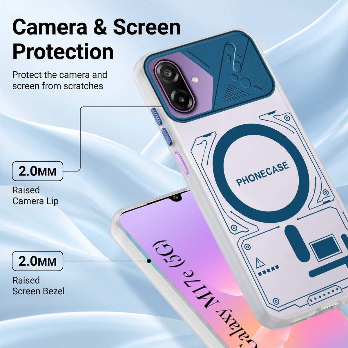 For Samsung Galaxy M17e Metallic Back Cover Case (Metallic Camera Protection & Buttons | Translucent Milky Shade | Hard Polycarbonate)