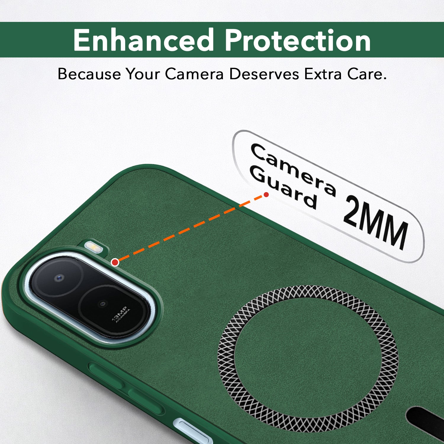 For Redmi A7 Pro 5G Back Cover Case Leather Finish (MagSafe Compatible Wireless Charging | Soft Touch | Camera Bump Protection)