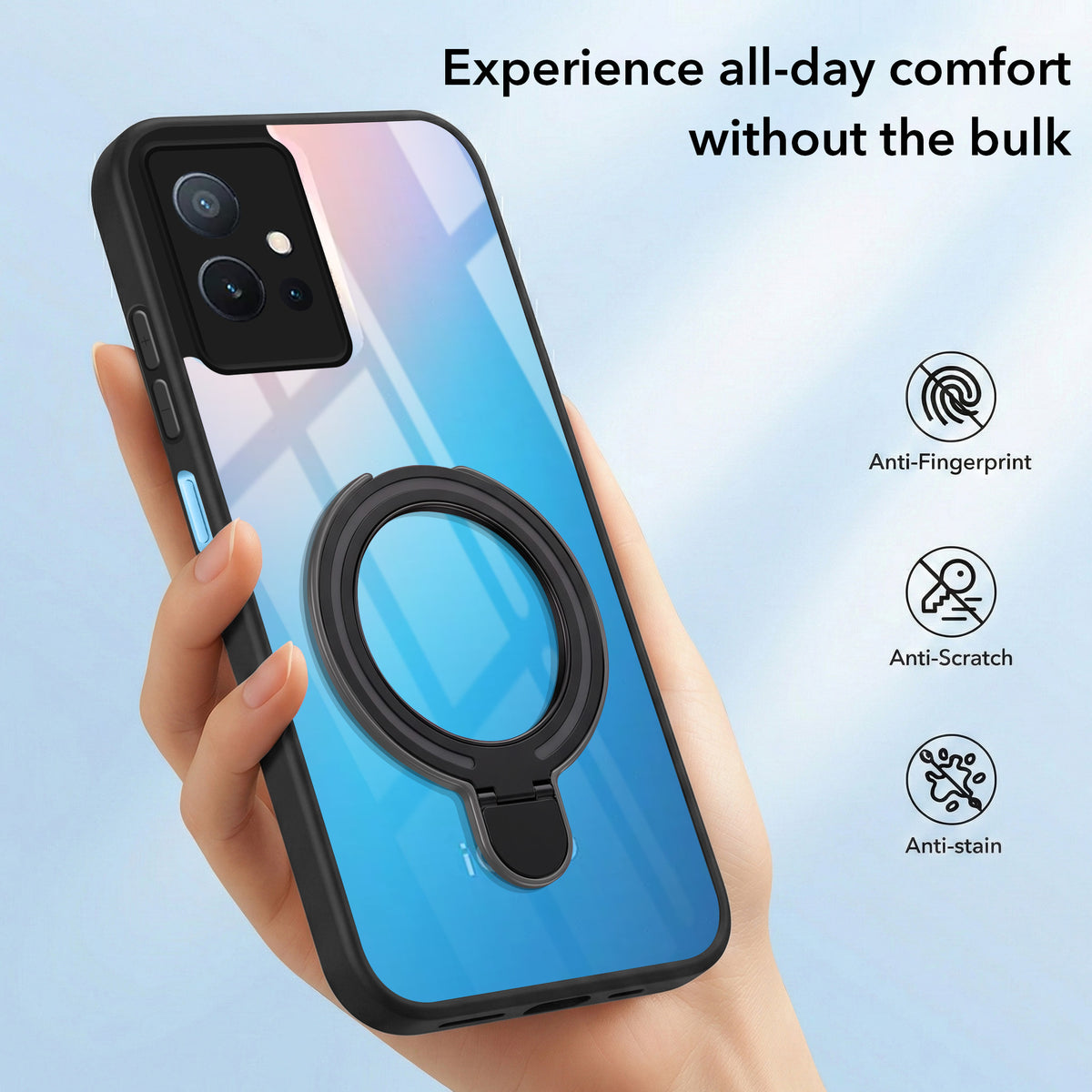 For Vivo iQOO Z6 5G Back Cover Case (Kick Stand Ring Holder | Life time Anti Yellow | Camera Protection)