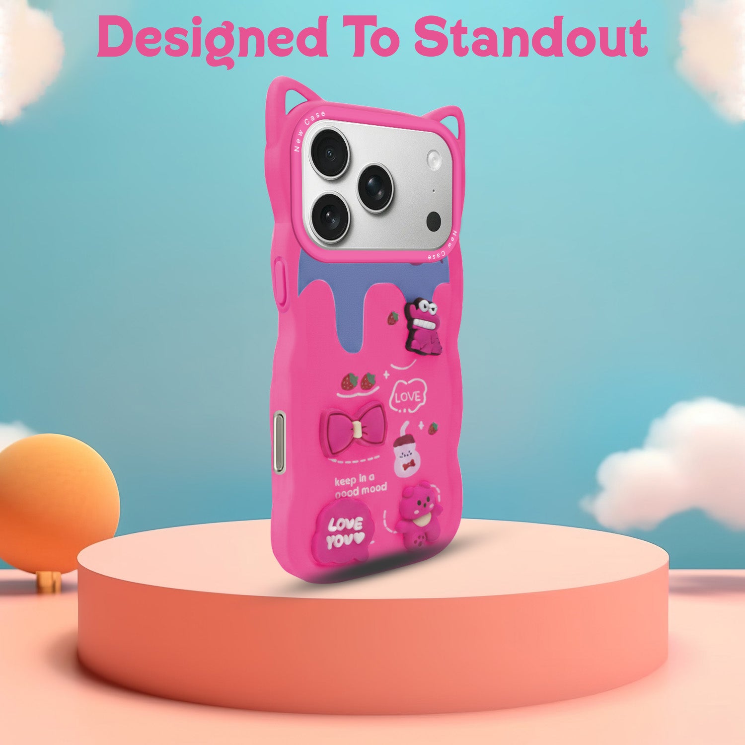 For Apple iPhone 17 Pro Back Case Cover Strap(3D Embossed Figures | Strap Holder | 360* Soft Cushion with Camera Bump)