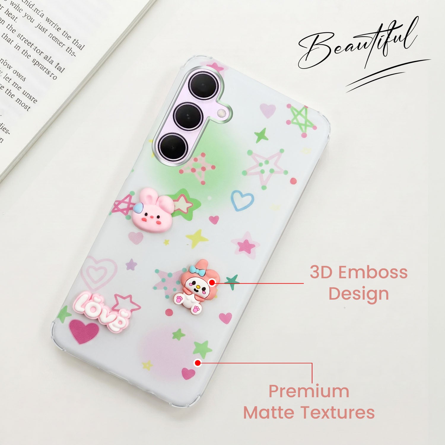 For Samsung Galaxy A35 5G Back Cover Case (3D Cute Cartoons | Hard Back Side Soft | Matte Premium Finish | HD Printing)