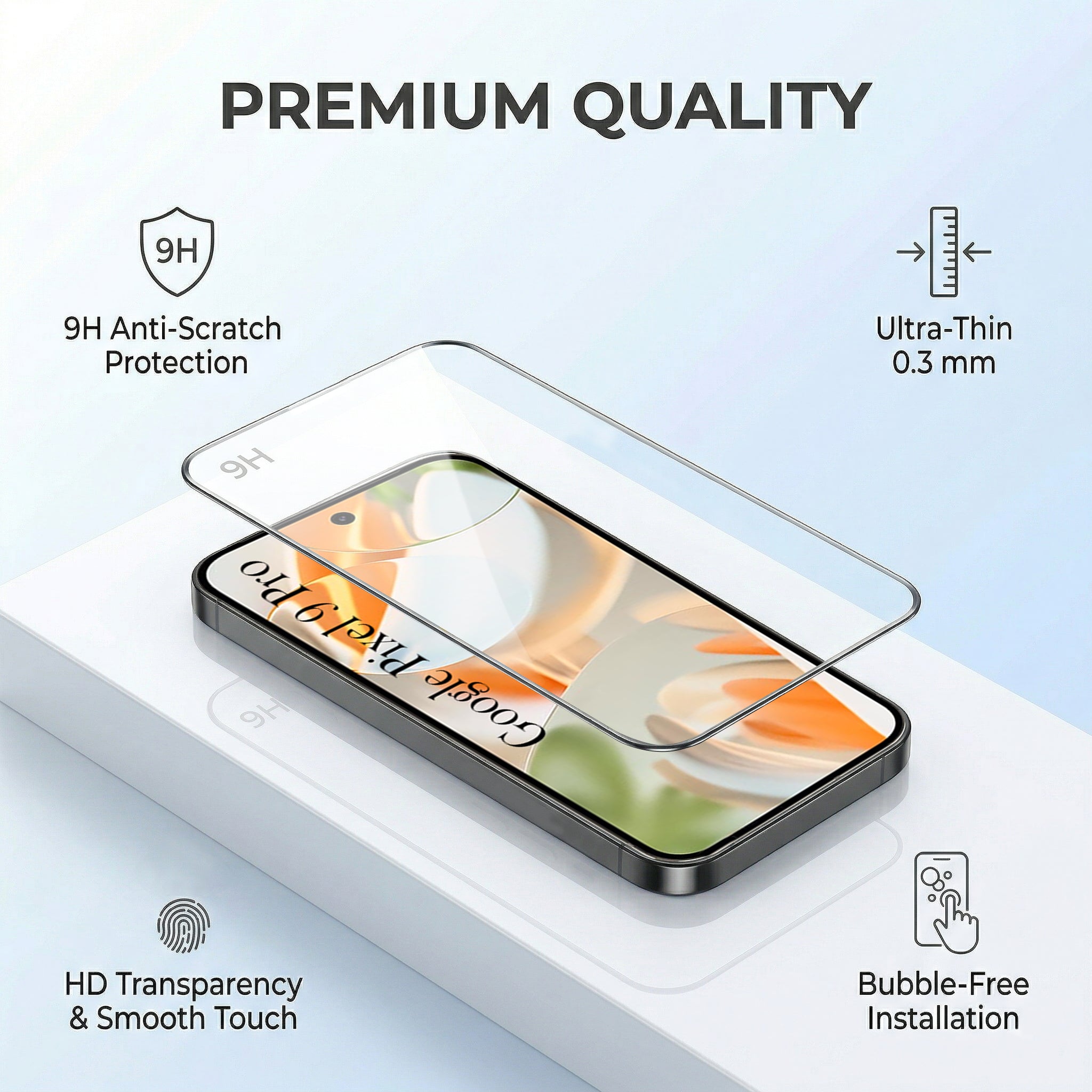 For Google Pixel 9 Pro Combo with Back Cover and 9H Tempered Glass (Lifetime Anti-Yellow | Crystal Clear Shockproof | Oleophobic Coating Screen Glass)