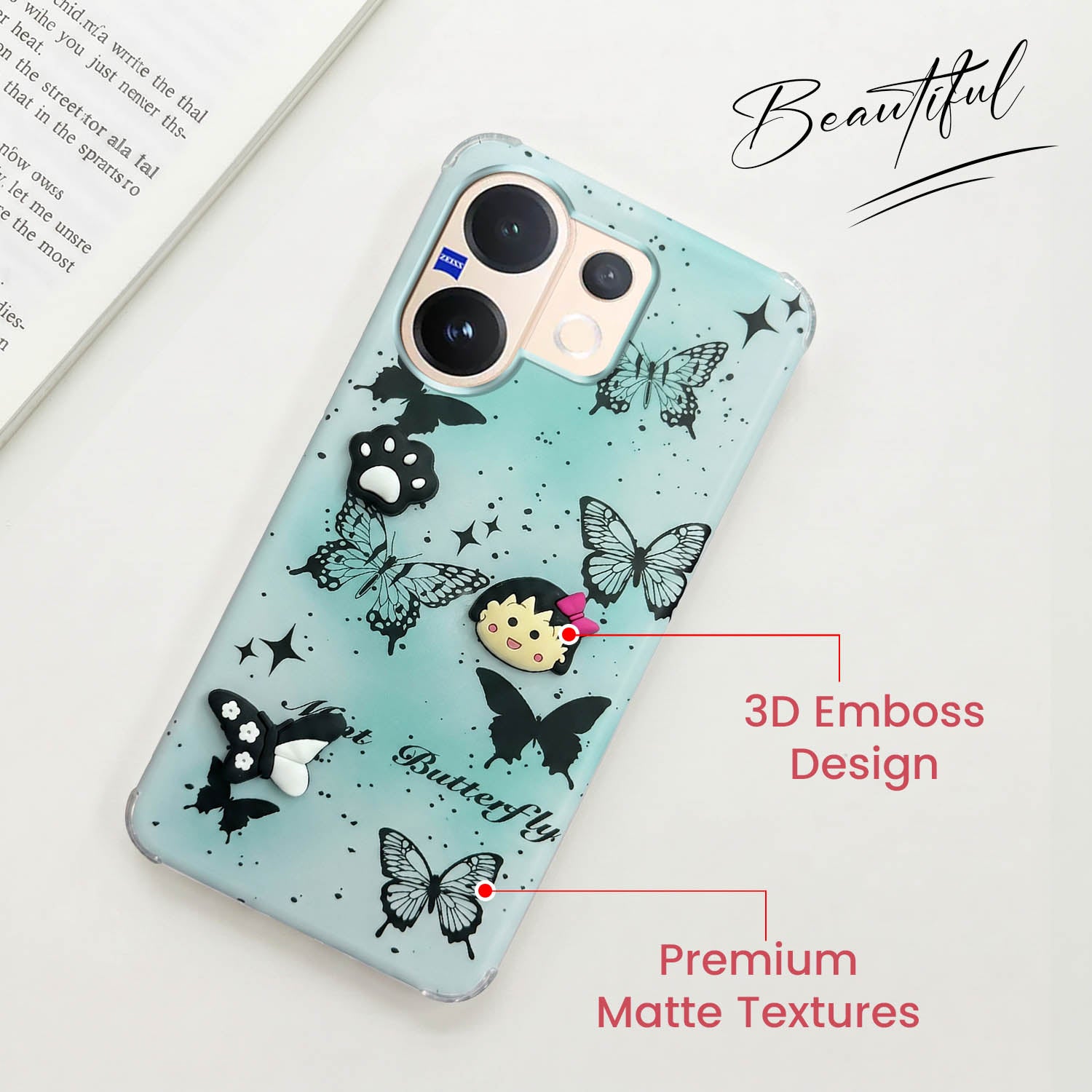For Vivo V60 | Vivo T4 Pro Back Cover Case (3D Cute Cartoons | Hard Back Side Soft | Matte Premium Finish | HD Printing)
