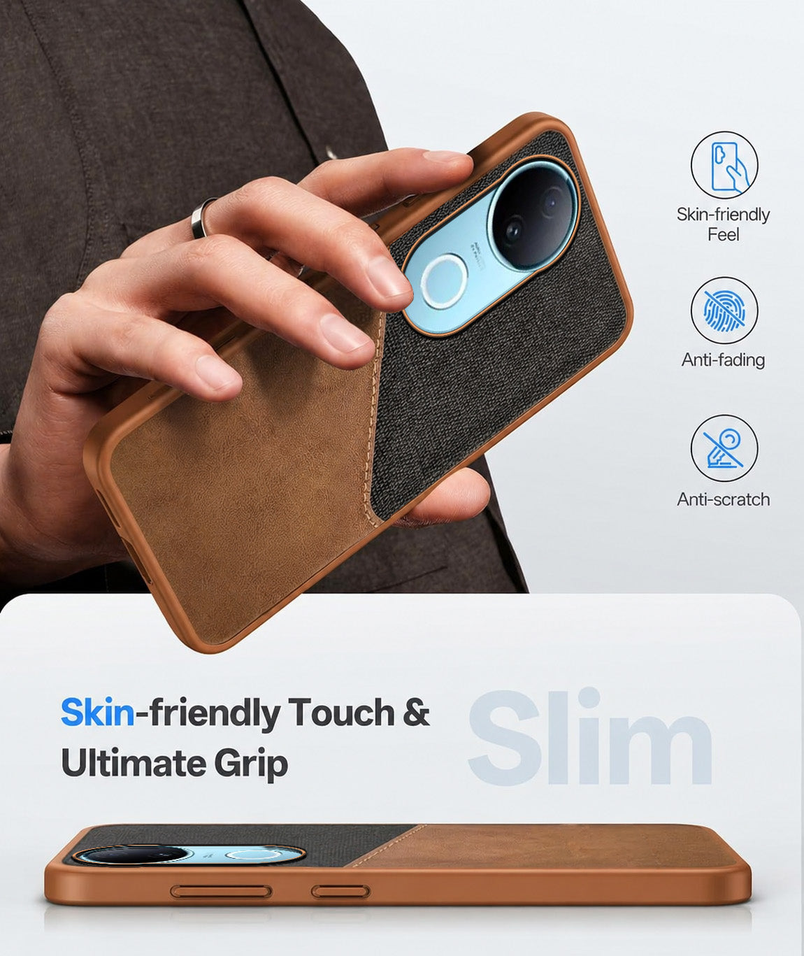 For Vivo iQOO Z10R Back Cover Case (Dual PU Leather Stitch | Professional Minimalist | Soft and Flexible)