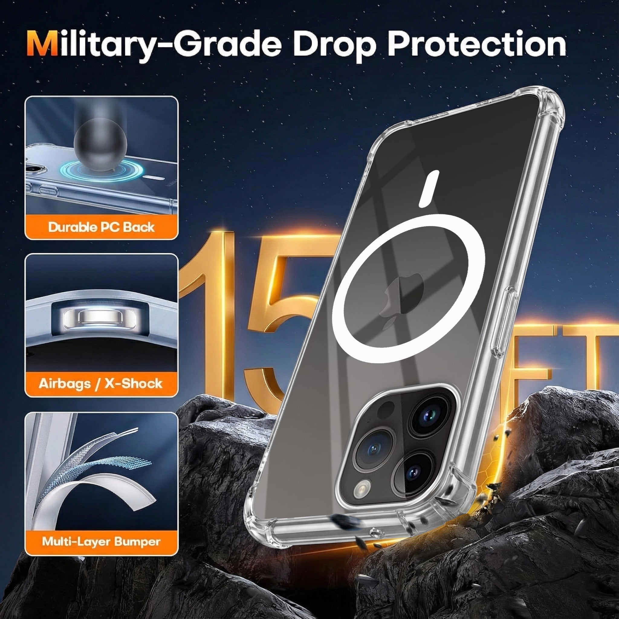 For Apple iPhone 14 Pro Back Cover Shockproof Crystal-Clear (Magsafe Wireless Support | Drop & Camera Protection | Hard Polycarbonate)