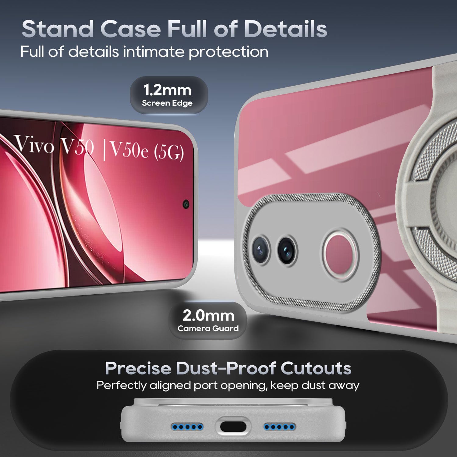 For Vivo V50 | Vivo V50e Back Cover Case with stand (Built-in Ring Holder Kickstand | Lifetime Anti Yellow | Camera Protection)