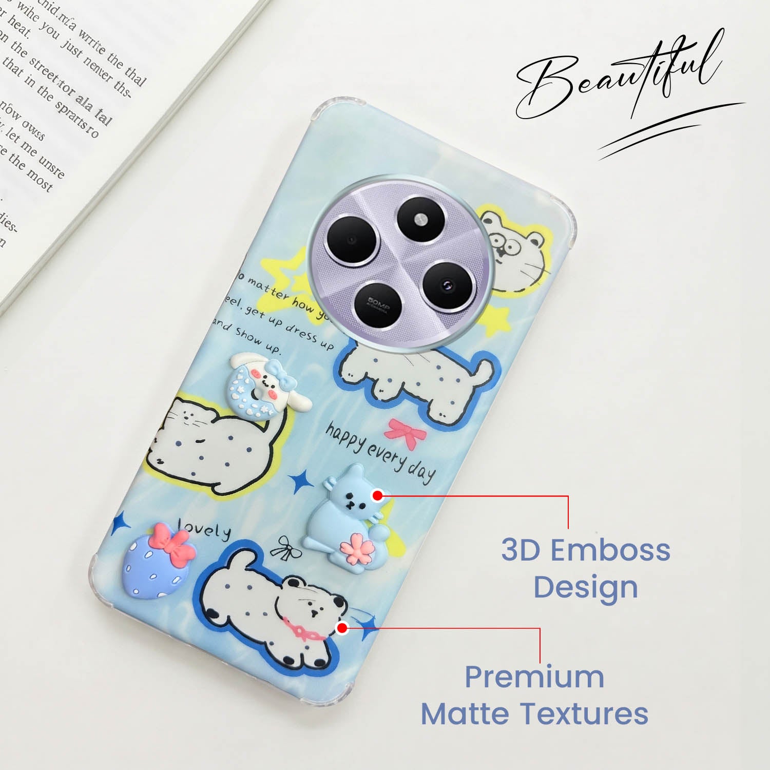 For Redmi A4 5G | Xiaomi Redmi 14C Back Cover Case (3D Cute Cartoons | Hard Back Side Soft | Matte Premium Finish | HD Printing)