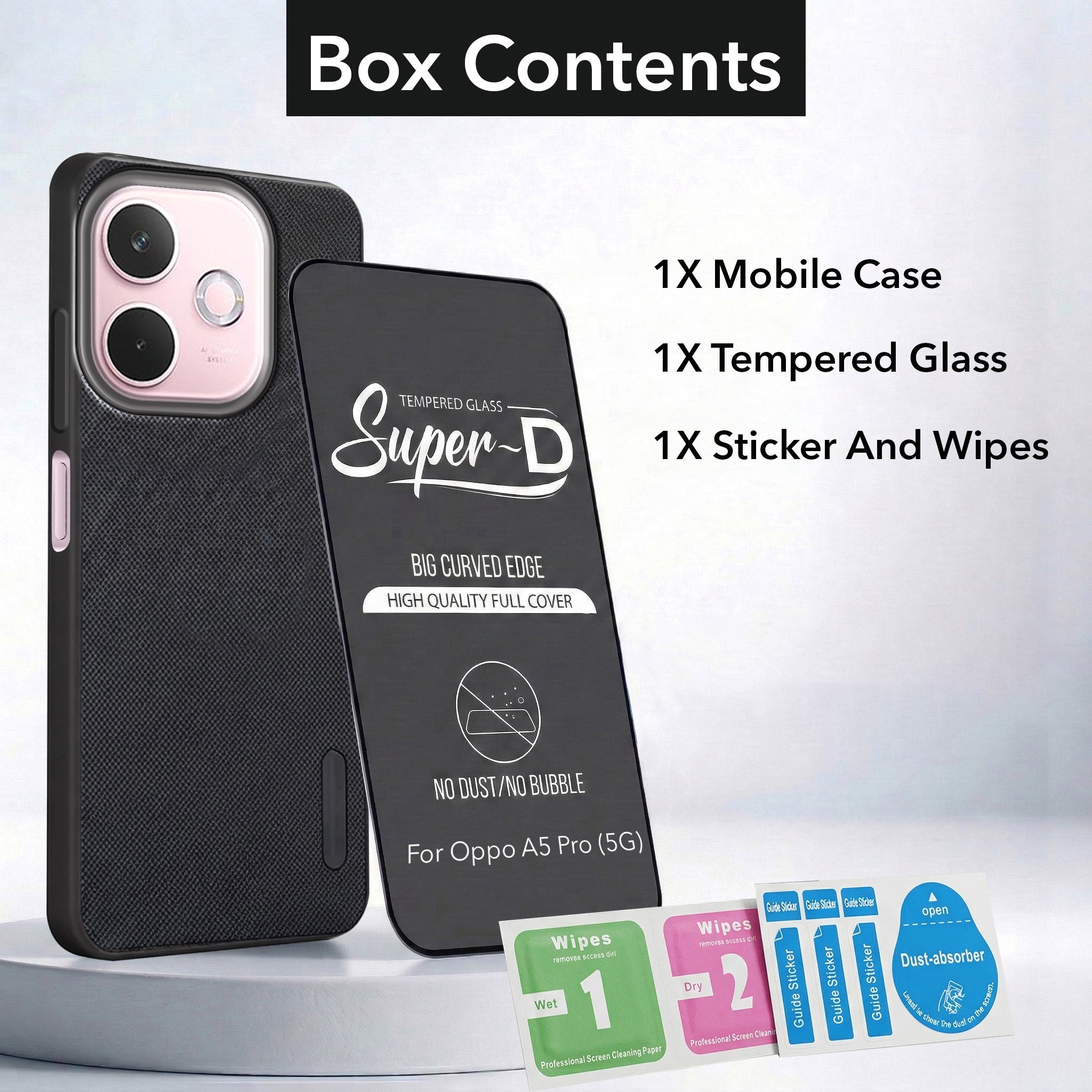 For Oppo A5 Pro Combo (Textured Grip Design | Micro-Fiber Cloth Inside | Oleophobic Coating Screen Glass)