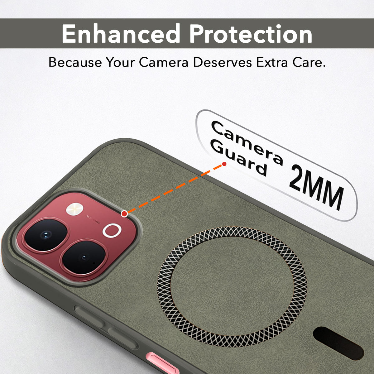 For Vivo Y31T 5G Back Cover Case Leather Finish (MagSafe Compatible Wireless Charging | Soft Touch | Camera Bump Protection)