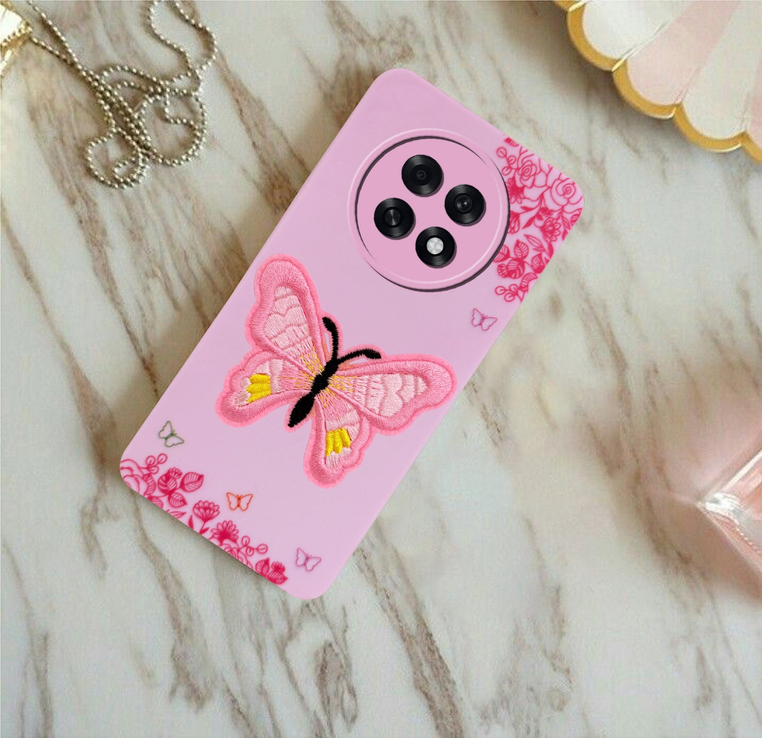 For Oppo F31 Pro Plus Back Cover Case (Soft Butterfly Embroidery | Women Teen Girls | Camera Protection| Matte Silicone)