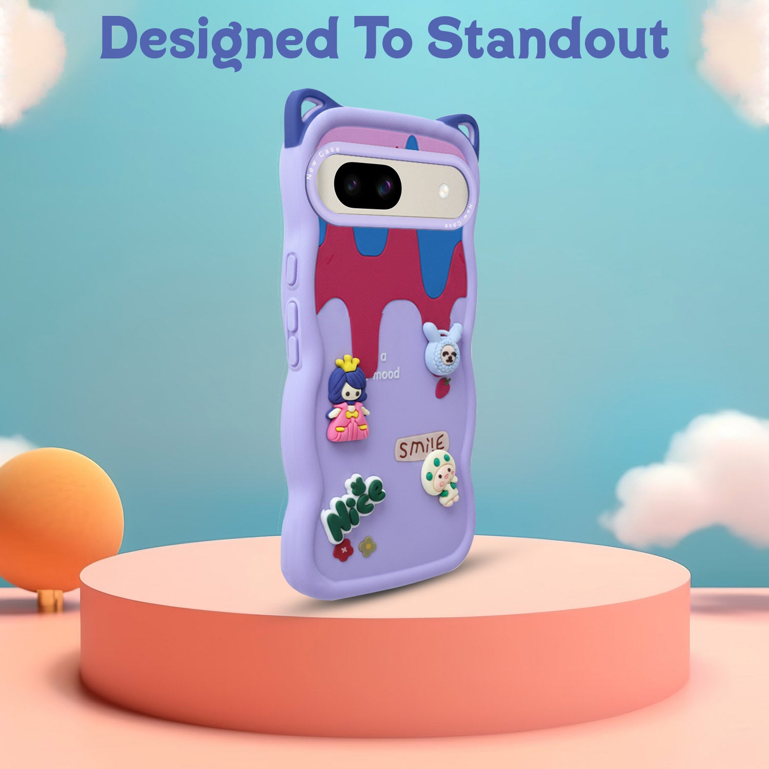 For Google Pixel 8a Back Case Cover Strap (3D Embossed Figures | Strap Holder | 360* Soft Cushion with Camera Bump)
