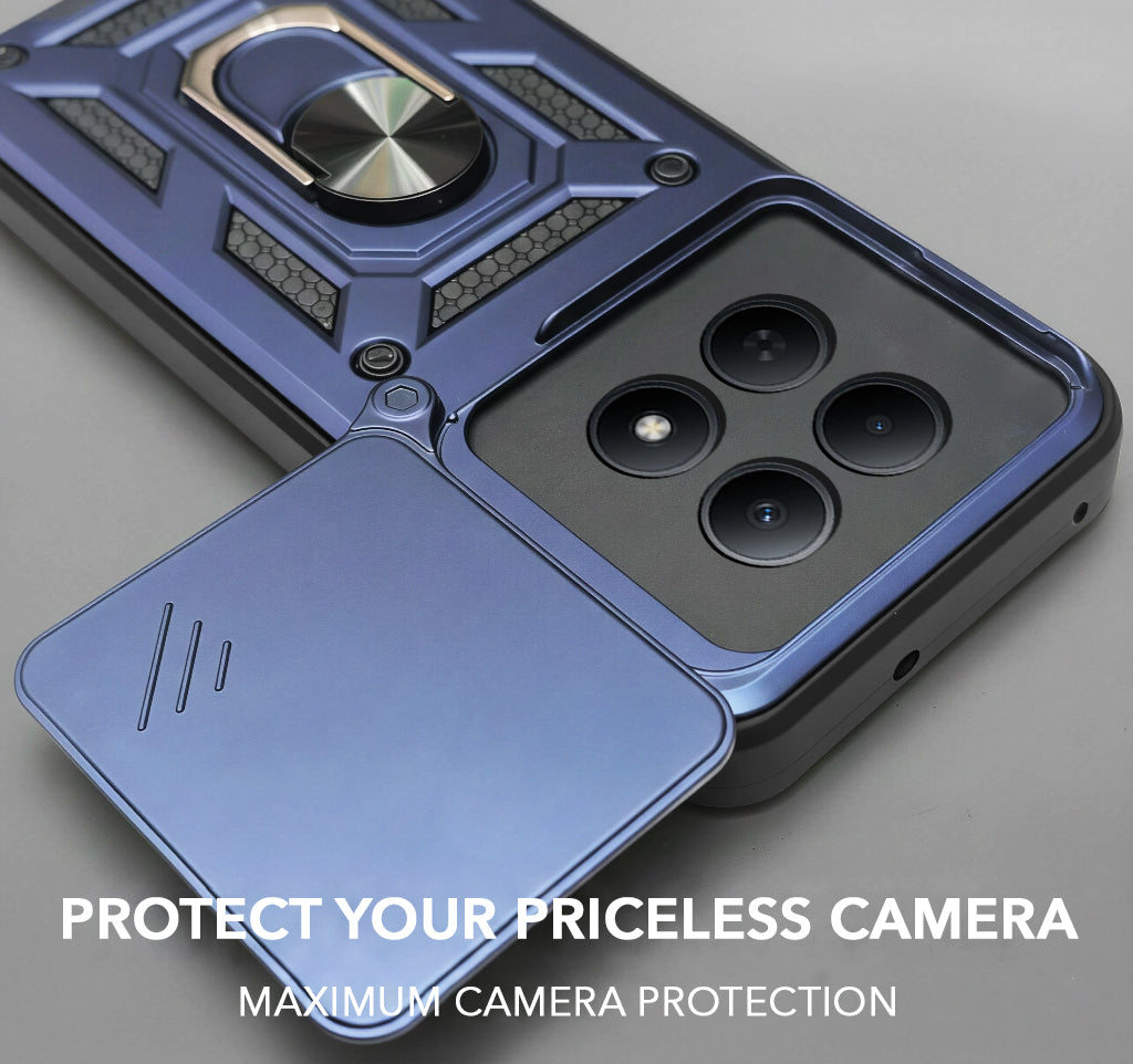 For Poco M8 5G Back Cover Case Hybrid Armor (Sliding Shutter Camera Protection | Polycarbonate |Ring Holder Kickstand)