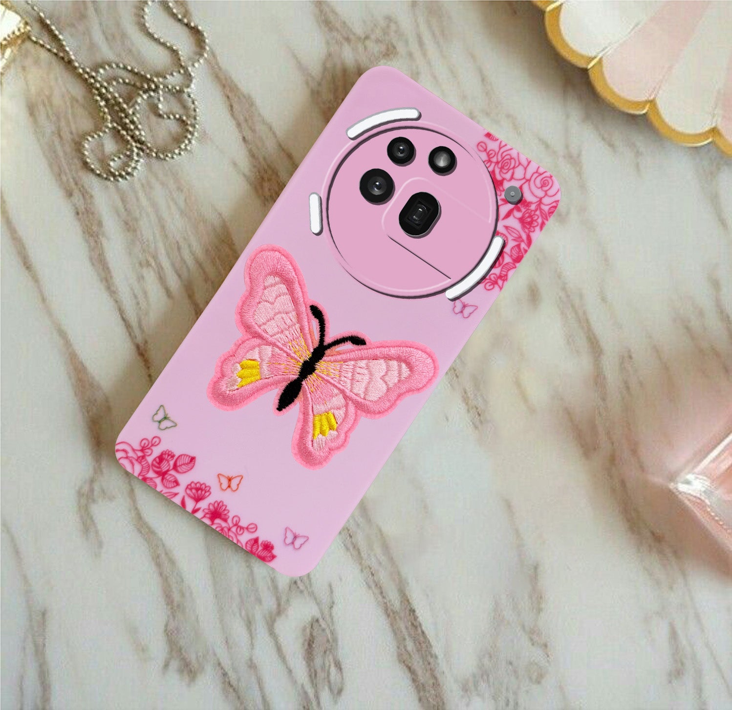 For Nothing Phone 3A Pro 5G Back Cover Case (Soft Butterfly Embroidery | Women Teen Girls | Camera Protection| Matte Silicone)